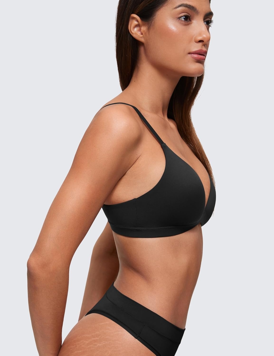 image:imageCRZ YOGA Softhold Double Lined Triangle Bralette Womens Adjustable Straps Wireless Cami Plunge TShirt Everyday Bra ComfyBlack