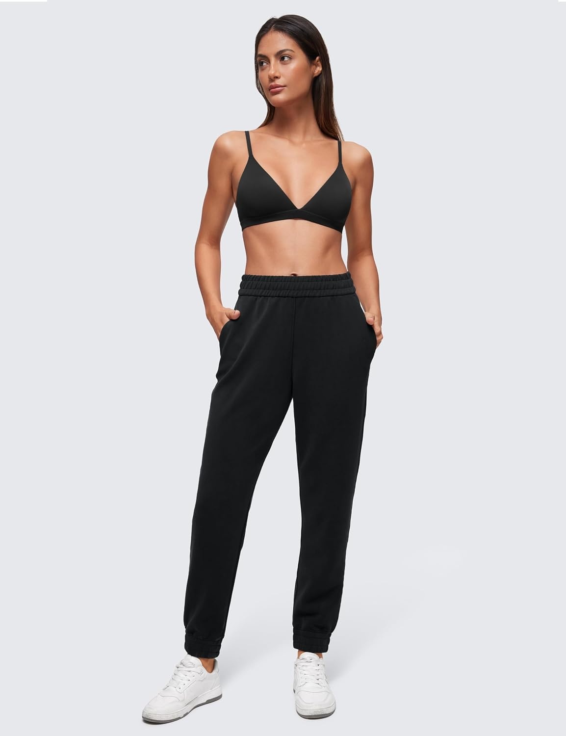 image:imageCRZ YOGA Softhold Double Lined Triangle Bralette Womens Adjustable Straps Wireless Cami Plunge TShirt Everyday Bra ComfyBlack