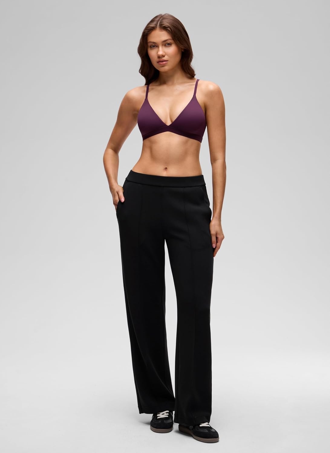image:imageCRZ YOGA Softhold Double Lined Triangle Bralette Womens Adjustable Straps Wireless Cami Plunge TShirt Everyday Bra ComfyDeep Purple