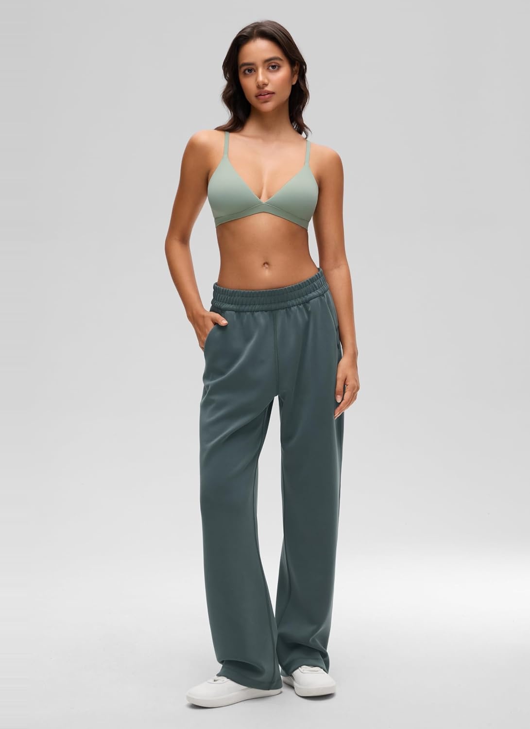 image:imageCRZ YOGA Softhold Double Lined Triangle Bralette Womens Adjustable Straps Wireless Cami Plunge TShirt Everyday Bra ComfyGreen Palm Court
