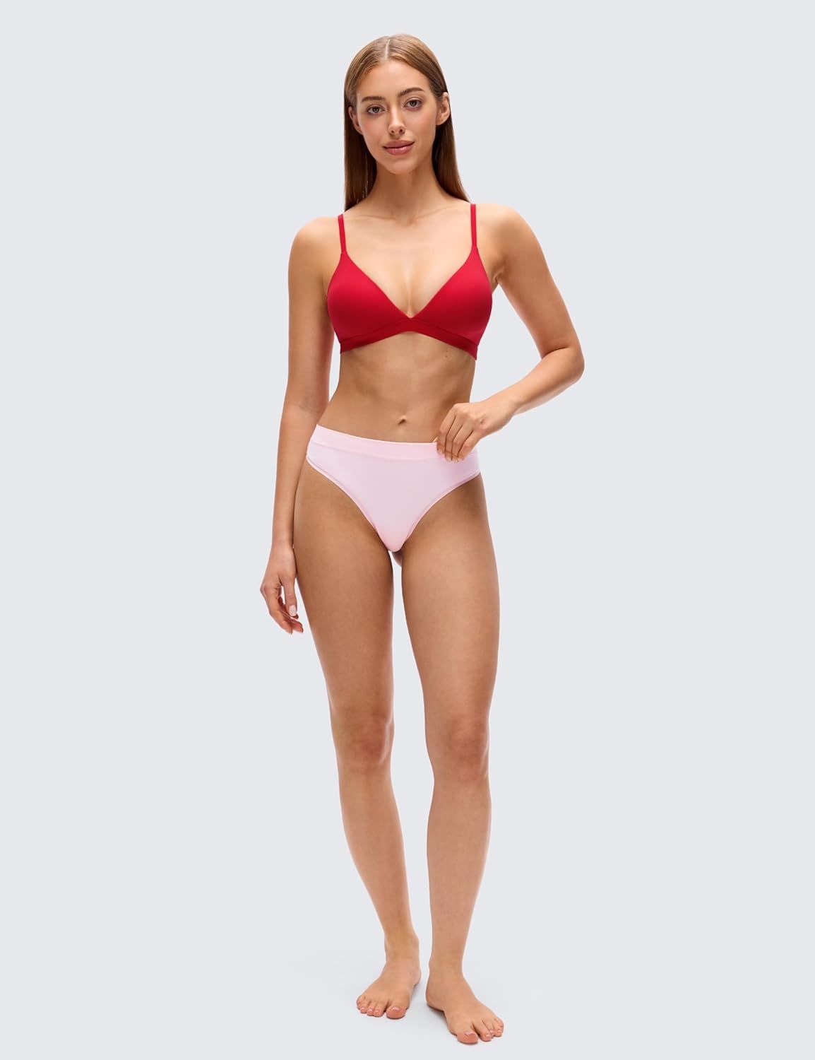 image:imageCRZ YOGA Softhold Double Lined Triangle Bralette Womens Adjustable Straps Wireless Cami Plunge TShirt Everyday Bra ComfyLipstick Red