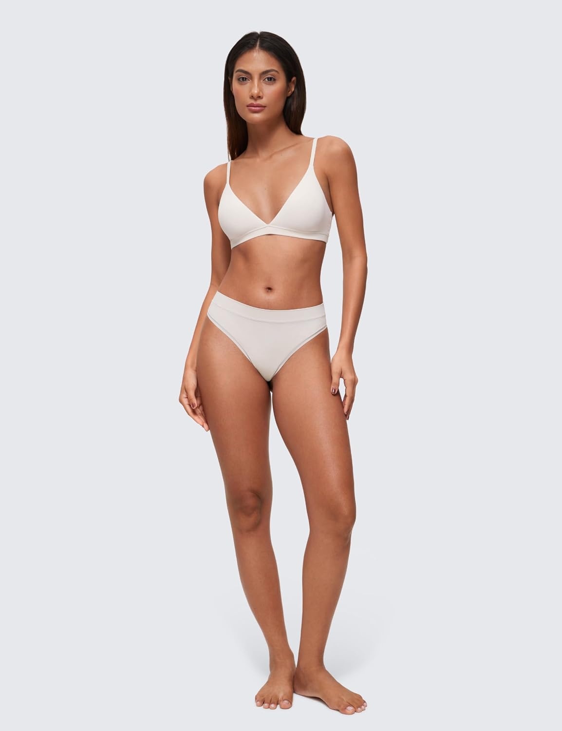 image:imageCRZ YOGA Softhold Double Lined Triangle Bralette Womens Adjustable Straps Wireless Cami Plunge TShirt Everyday Bra ComfyMilky White