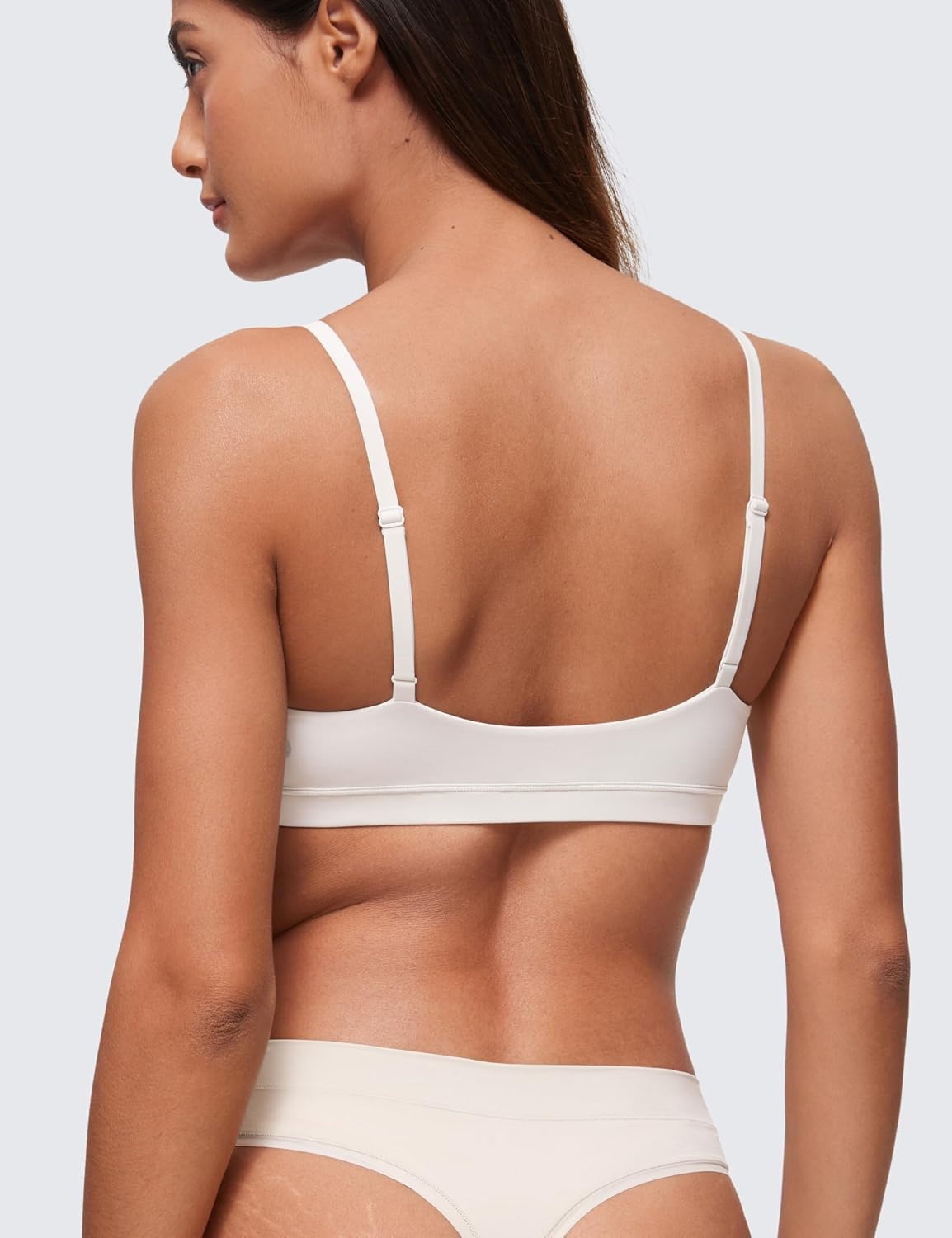 image:imageCRZ YOGA Softhold Double Lined Triangle Bralette Womens Adjustable Straps Wireless Cami Plunge TShirt Everyday Bra ComfyMilky White