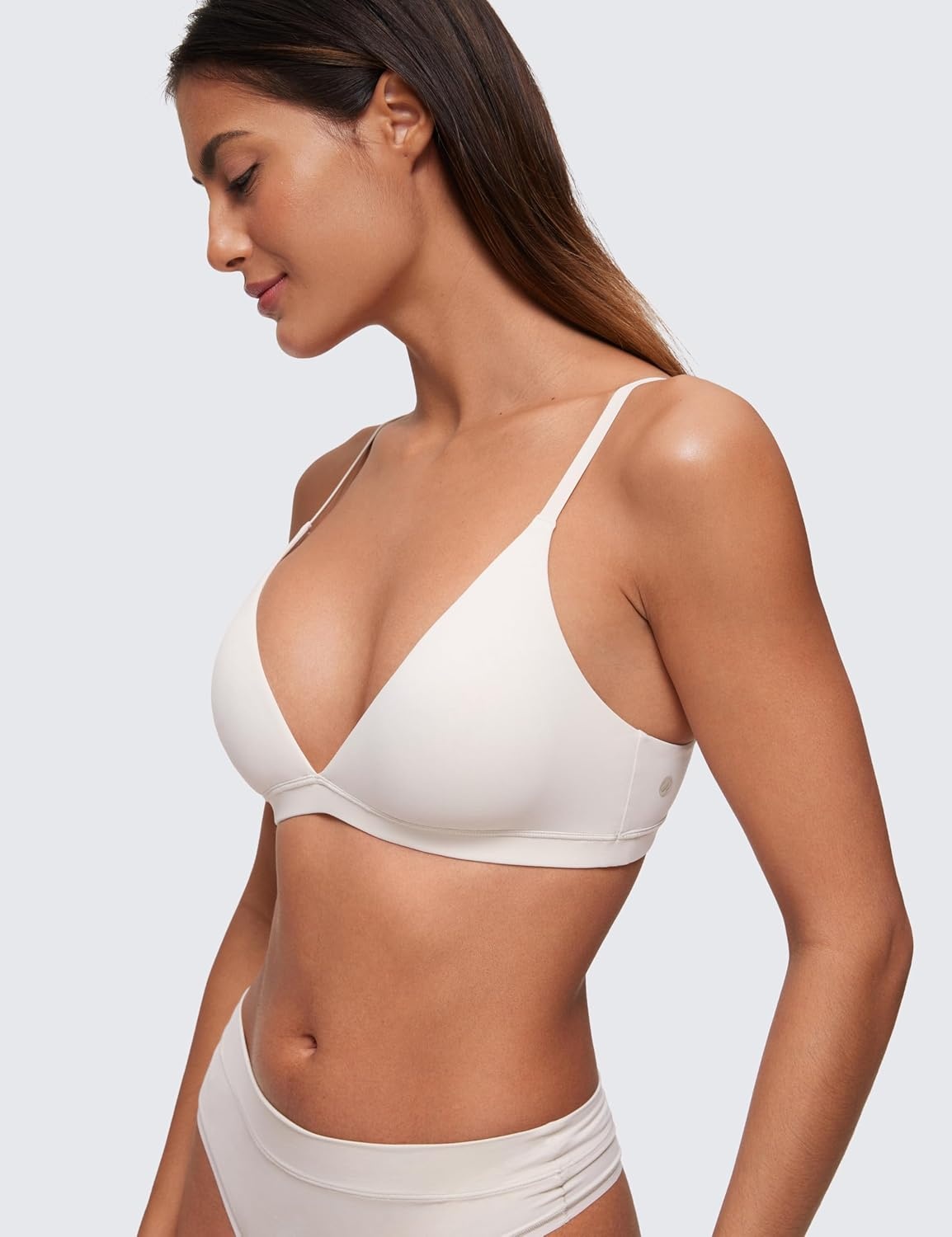 image:imageCRZ YOGA Softhold Double Lined Triangle Bralette Womens Adjustable Straps Wireless Cami Plunge TShirt Everyday Bra ComfyMilky White