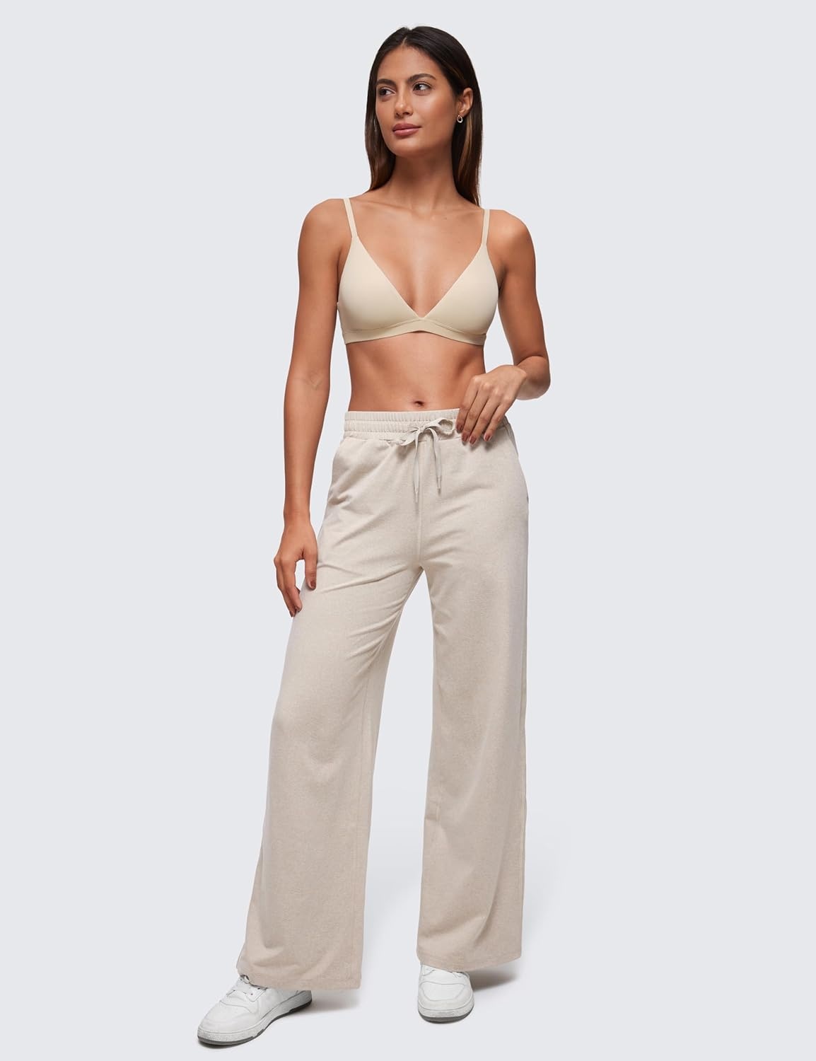 image:imageCRZ YOGA Softhold Double Lined Triangle Bralette Womens Adjustable Straps Wireless Cami Plunge TShirt Everyday Bra ComfyMojave Tan 2