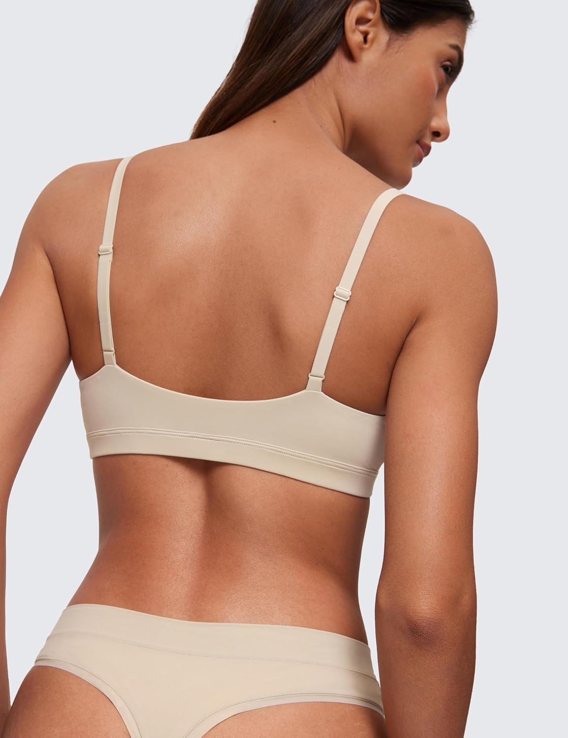image:imageCRZ YOGA Softhold Double Lined Triangle Bralette Womens Adjustable Straps Wireless Cami Plunge TShirt Everyday Bra ComfyMojave Tan 2