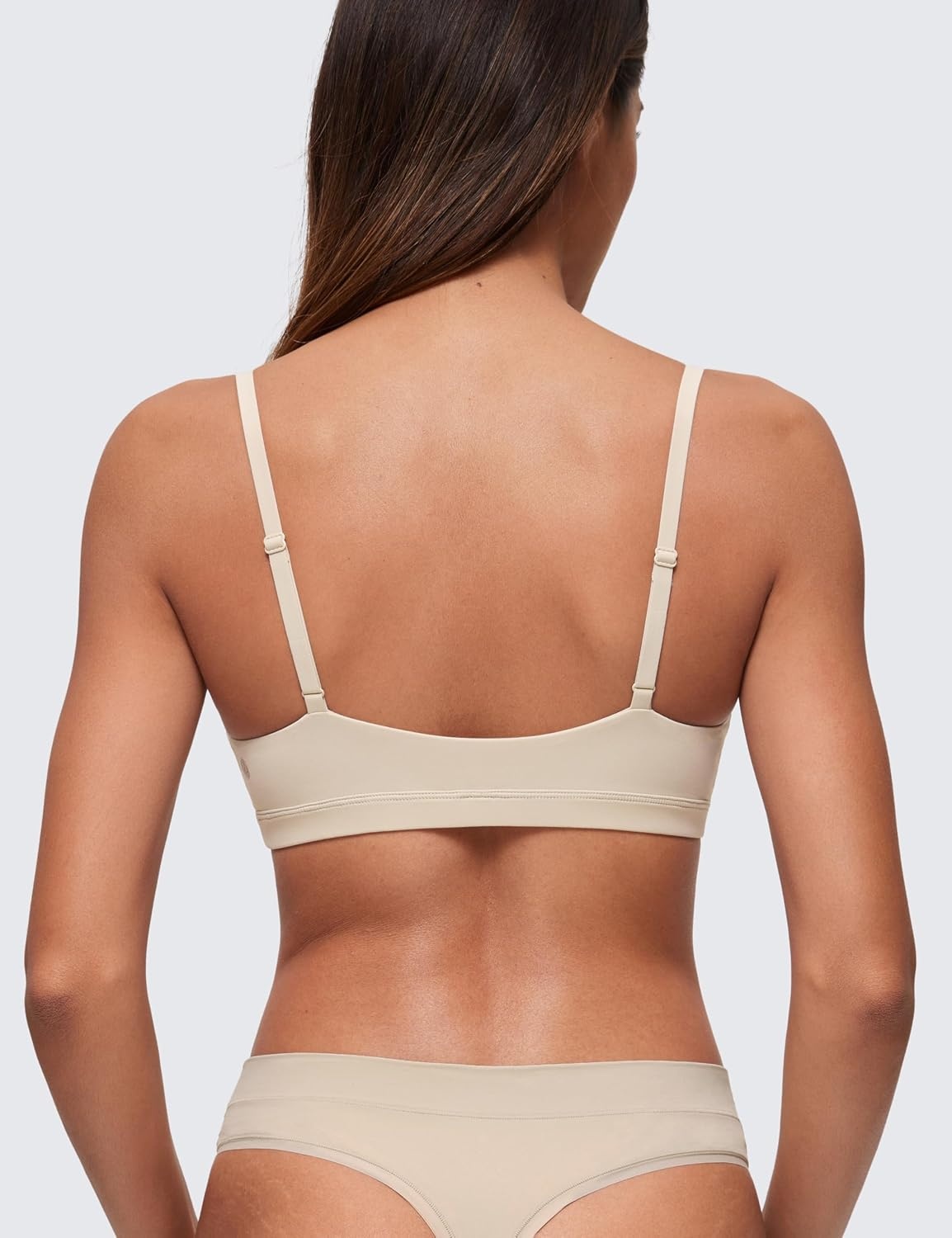 image:imageCRZ YOGA Softhold Double Lined Triangle Bralette Womens Adjustable Straps Wireless Cami Plunge TShirt Everyday Bra ComfyMojave Tan 2