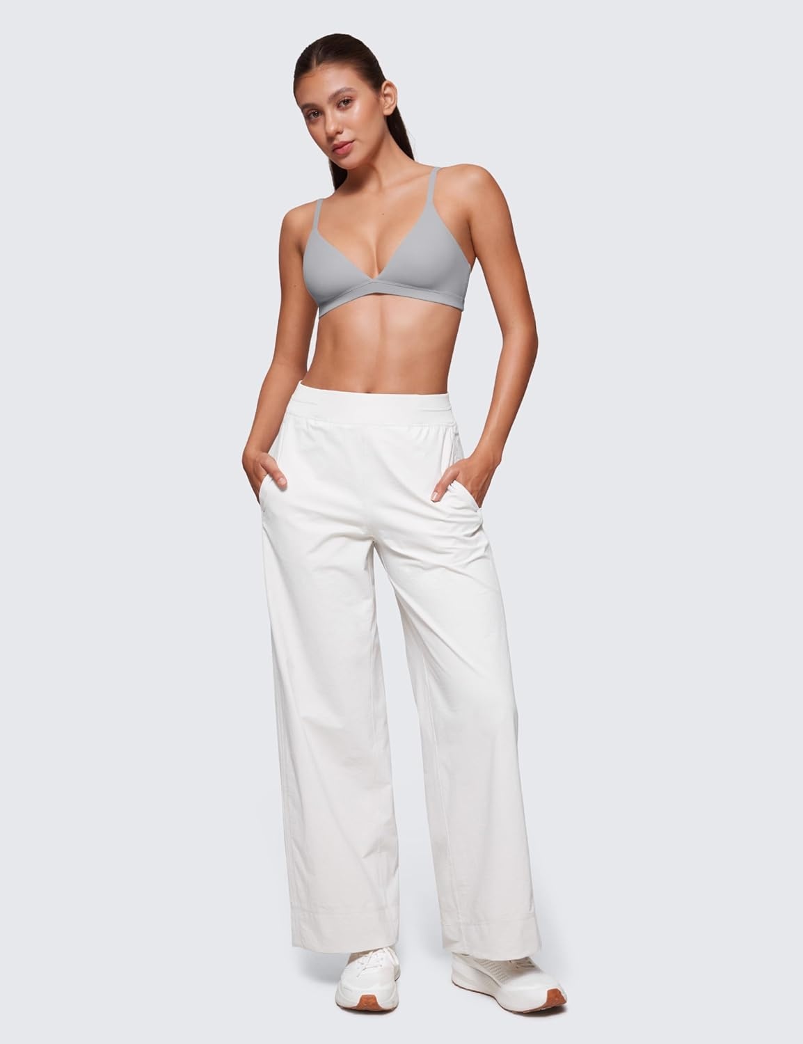 image:imageCRZ YOGA Softhold Double Lined Triangle Bralette Womens Adjustable Straps Wireless Cami Plunge TShirt Everyday Bra ComfyRhino Grey