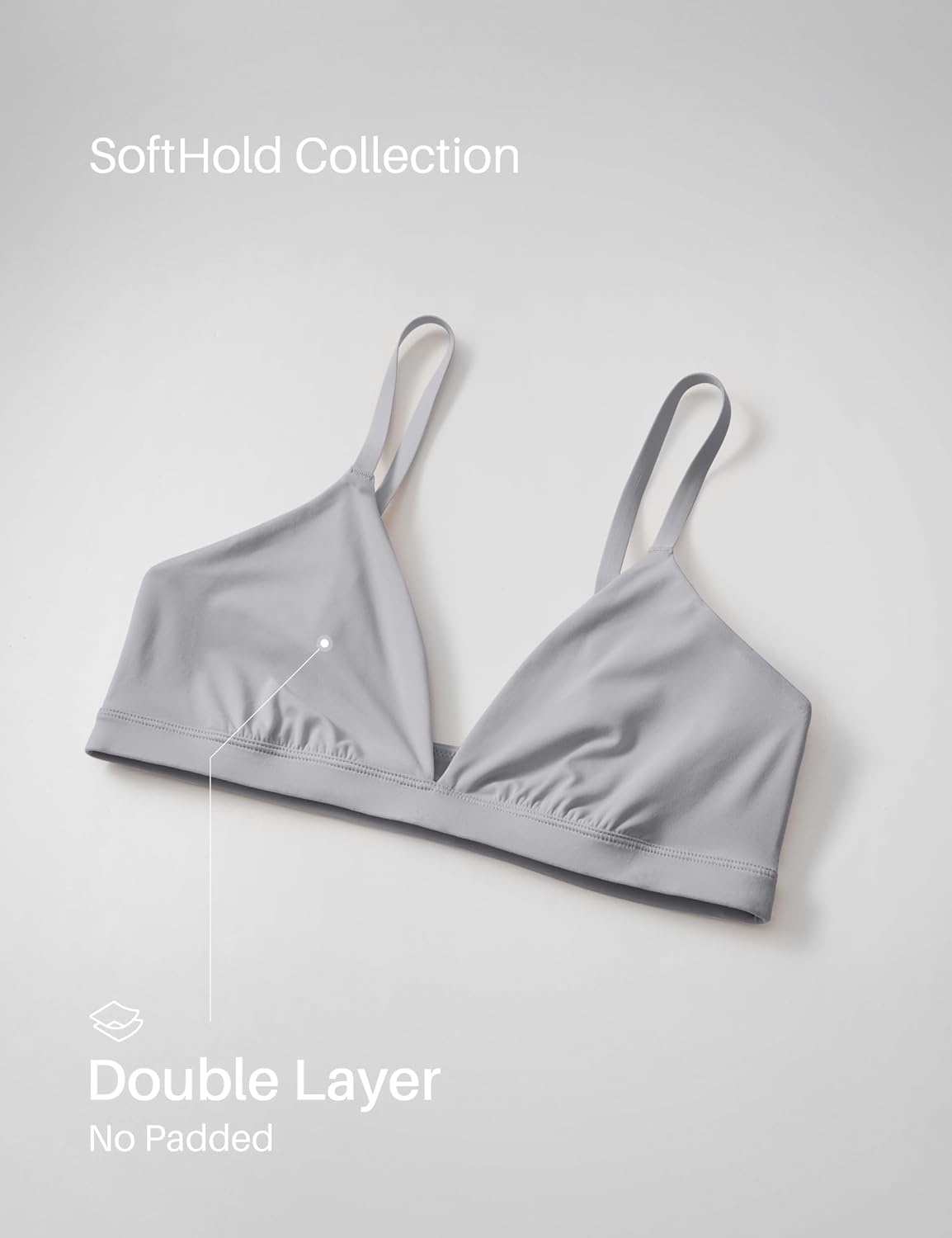 image:imageCRZ YOGA Softhold Double Lined Triangle Bralette Womens Adjustable Straps Wireless Cami Plunge TShirt Everyday Bra ComfyRhino Grey