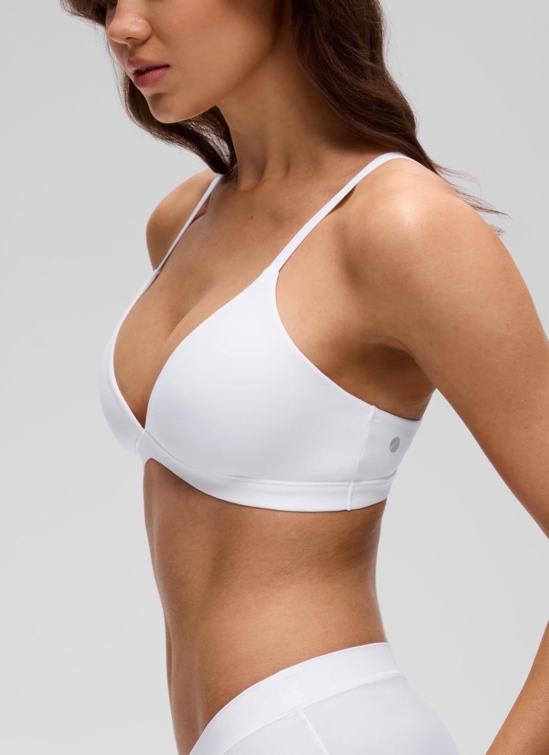 image:imageCRZ YOGA Softhold Double Lined Triangle Bralette Womens Adjustable Straps Wireless Cami Plunge TShirt Everyday Bra ComfySnow White