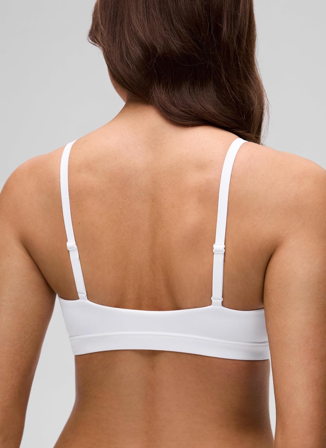 image:imageCRZ YOGA Softhold Double Lined Triangle Bralette Womens Adjustable Straps Wireless Cami Plunge TShirt Everyday Bra ComfySnow White