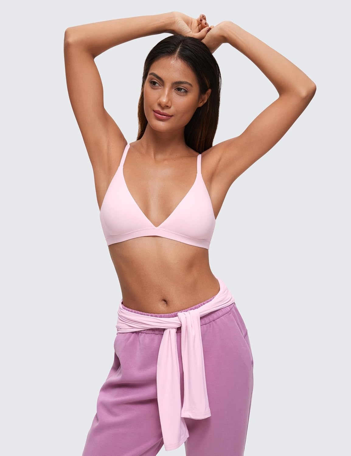 image:imageCRZ YOGA Softhold Double Lined Triangle Bralette Womens Adjustable Straps Wireless Cami Plunge TShirt Everyday Bra ComfyStrawberry Pink