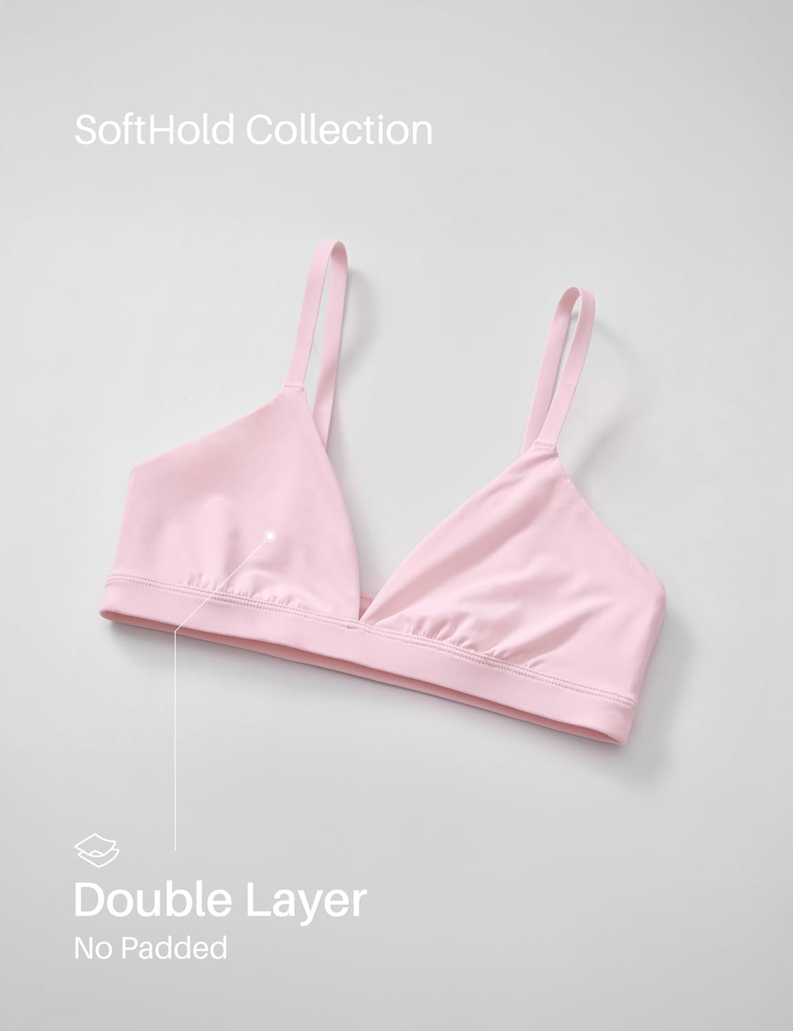 image:imageCRZ YOGA Softhold Double Lined Triangle Bralette Womens Adjustable Straps Wireless Cami Plunge TShirt Everyday Bra ComfyStrawberry Pink