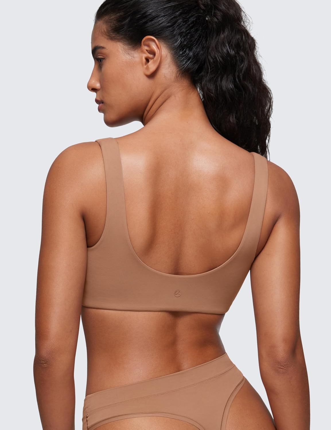 image:imageCRZ YOGA Softhold Double Lined U Back Bralette Womens Scoop Neck Lounge TShirt Everyday Bras Smooth Wireless CamiGravel Beige