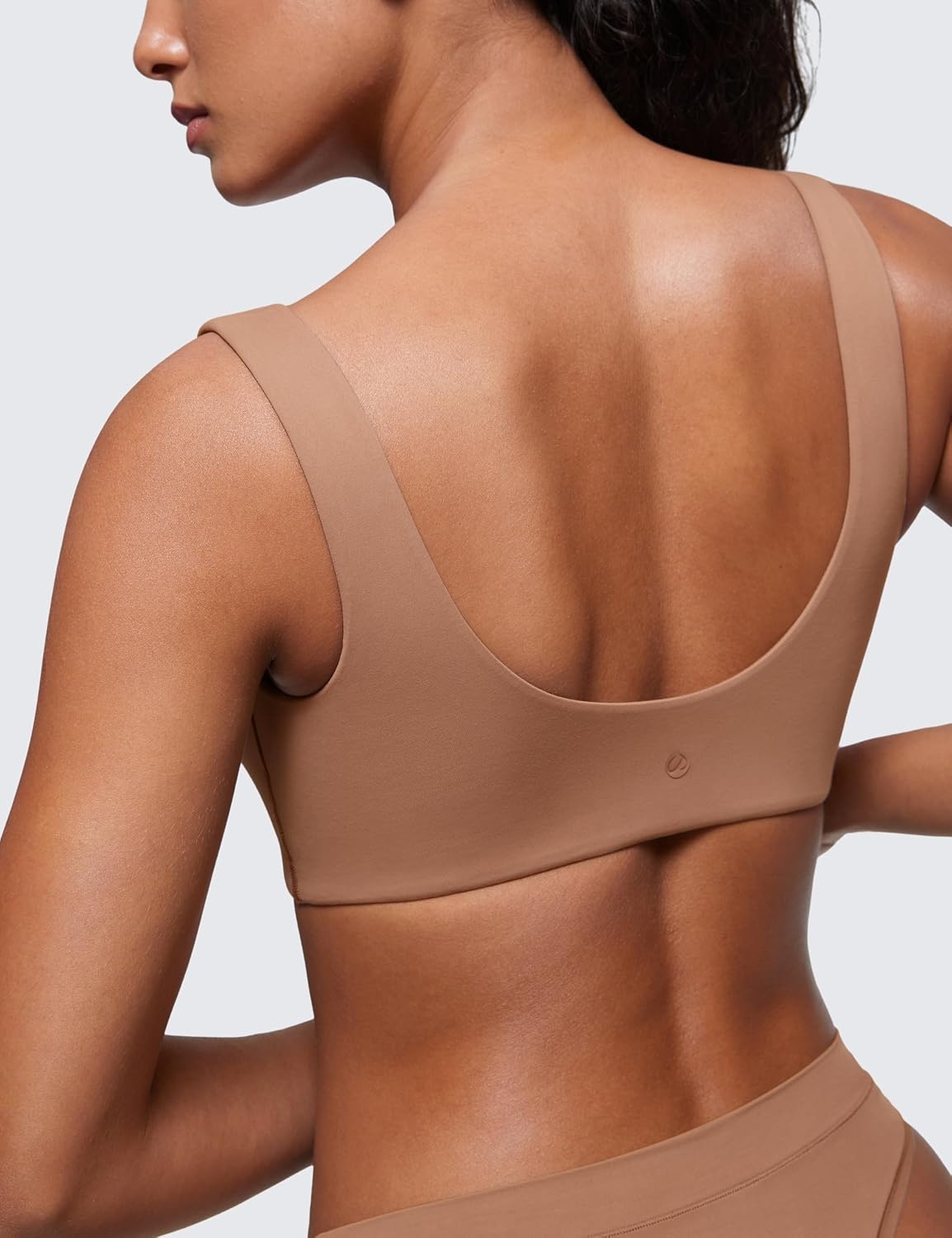image:imageCRZ YOGA Softhold Double Lined U Back Bralette Womens Scoop Neck Lounge TShirt Everyday Bras Smooth Wireless CamiGravel Beige