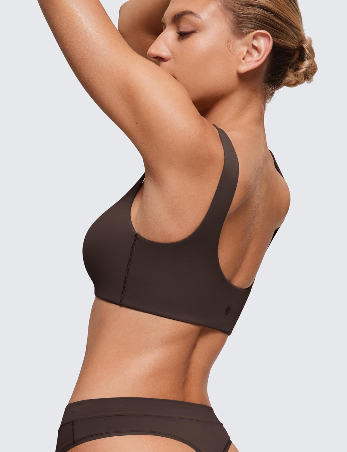 image:imageCRZ YOGA Softhold Double Lined U Back Bralette Womens Scoop Neck Lounge TShirt Everyday Bras Smooth Wireless CamiHot Fudge Brown