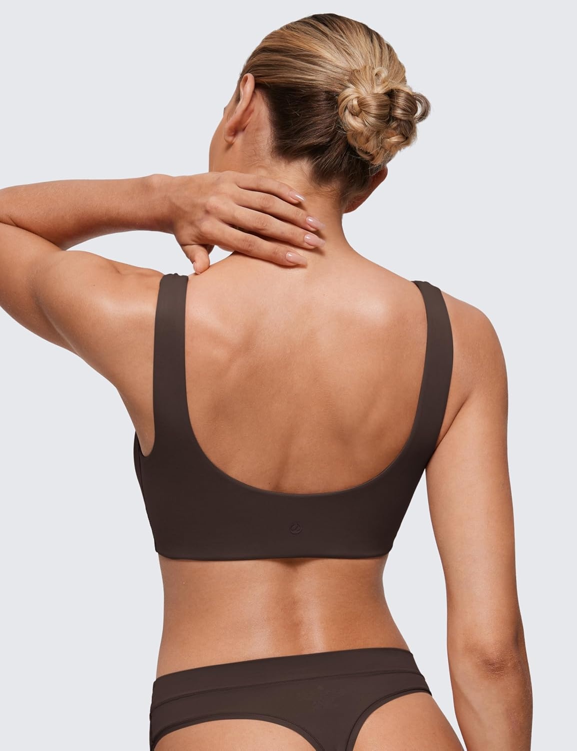 image:imageCRZ YOGA Softhold Double Lined U Back Bralette Womens Scoop Neck Lounge TShirt Everyday Bras Smooth Wireless CamiHot Fudge Brown