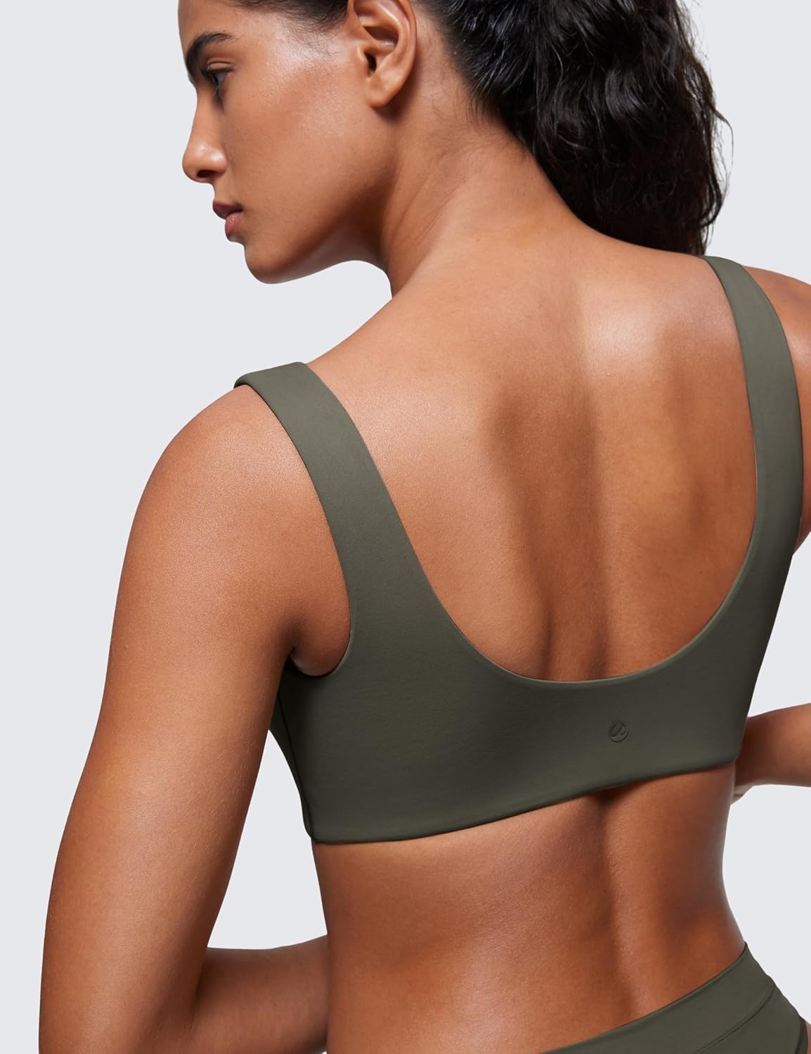 image:imageCRZ YOGA Softhold Double Lined U Back Bralette Womens Scoop Neck Lounge TShirt Everyday Bras Smooth Wireless CamiLight Army Green