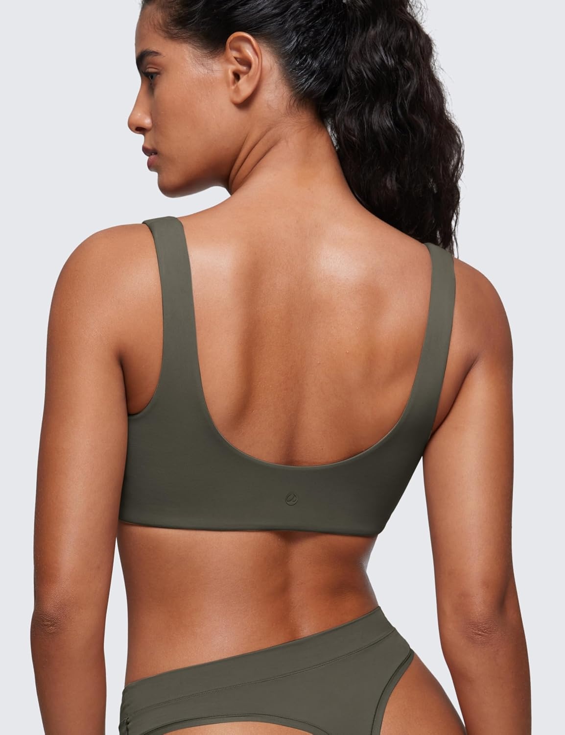 image:imageCRZ YOGA Softhold Double Lined U Back Bralette Womens Scoop Neck Lounge TShirt Everyday Bras Smooth Wireless CamiLight Army Green