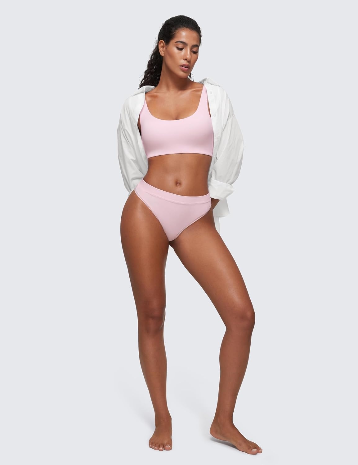 image:imageCRZ YOGA Softhold Double Lined U Back Bralette Womens Scoop Neck Lounge TShirt Everyday Bras Smooth Wireless CamiStrawberry Pink
