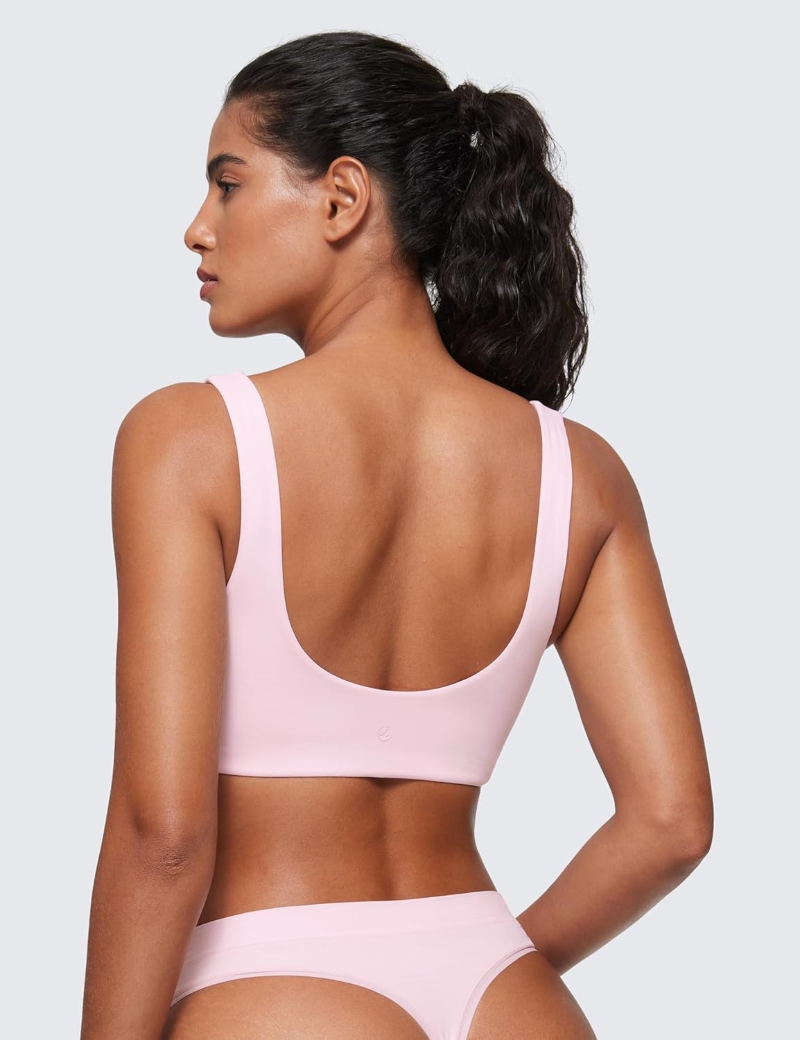 image:imageCRZ YOGA Softhold Double Lined U Back Bralette Womens Scoop Neck Lounge TShirt Everyday Bras Smooth Wireless CamiStrawberry Pink
