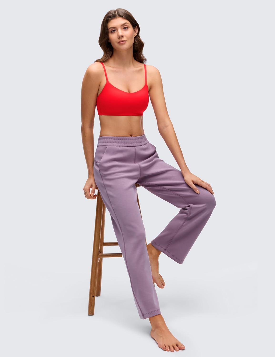 image:imageCRZ YOGA Softhold Mold V Neck Bralette for Women Adjustable Spaghetti Lounge TShirt Everyday Bra No Underwire Comfort CamiDeep Red
