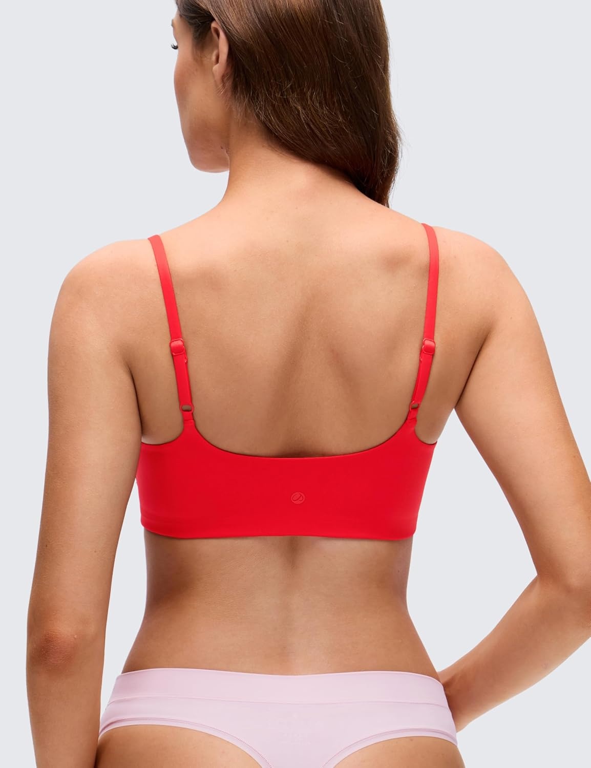 image:imageCRZ YOGA Softhold Mold V Neck Bralette for Women Adjustable Spaghetti Lounge TShirt Everyday Bra No Underwire Comfort CamiDeep Red