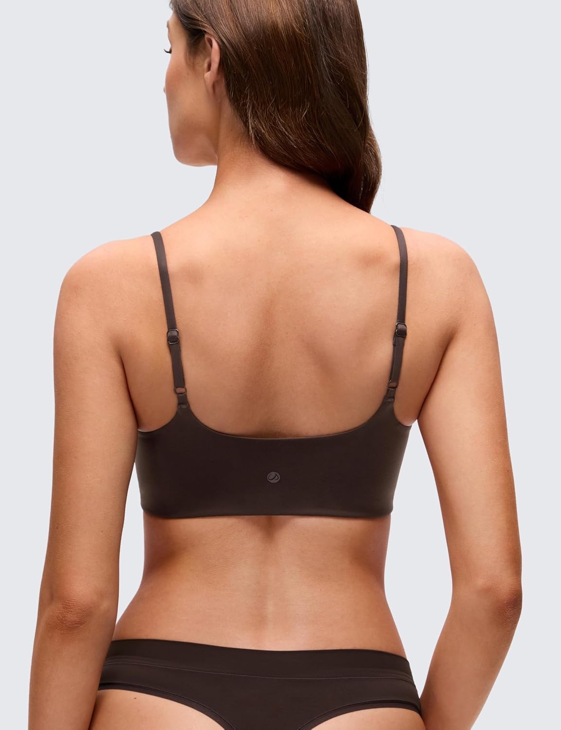 image:imageCRZ YOGA Softhold Mold V Neck Bralette for Women Adjustable Spaghetti Lounge TShirt Everyday Bra No Underwire Comfort CamiHot Fudge Brown