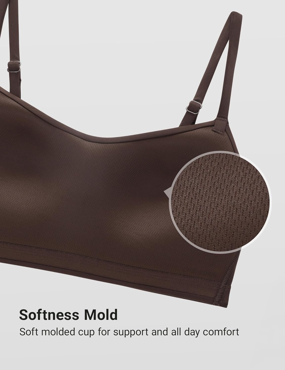 image:imageCRZ YOGA Softhold Mold V Neck Bralette for Women Adjustable Spaghetti Lounge TShirt Everyday Bra No Underwire Comfort CamiHot Fudge Brown