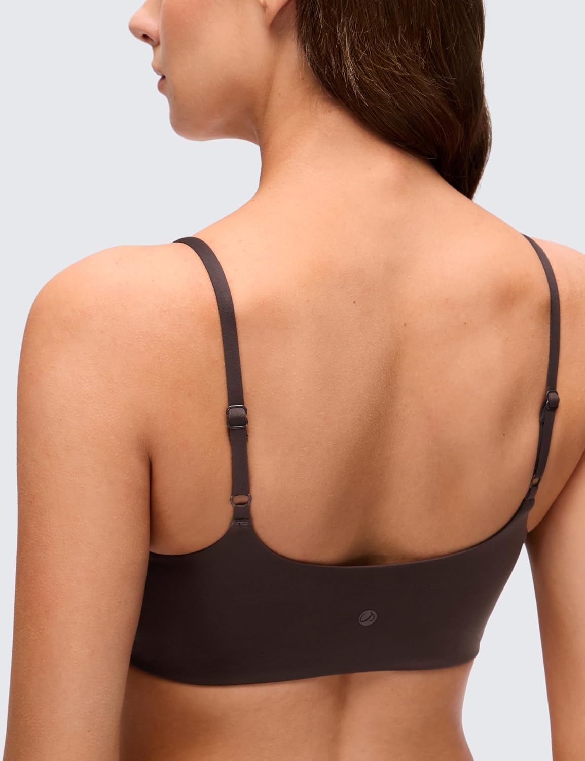 image:imageCRZ YOGA Softhold Mold V Neck Bralette for Women Adjustable Spaghetti Lounge TShirt Everyday Bra No Underwire Comfort CamiHot Fudge Brown