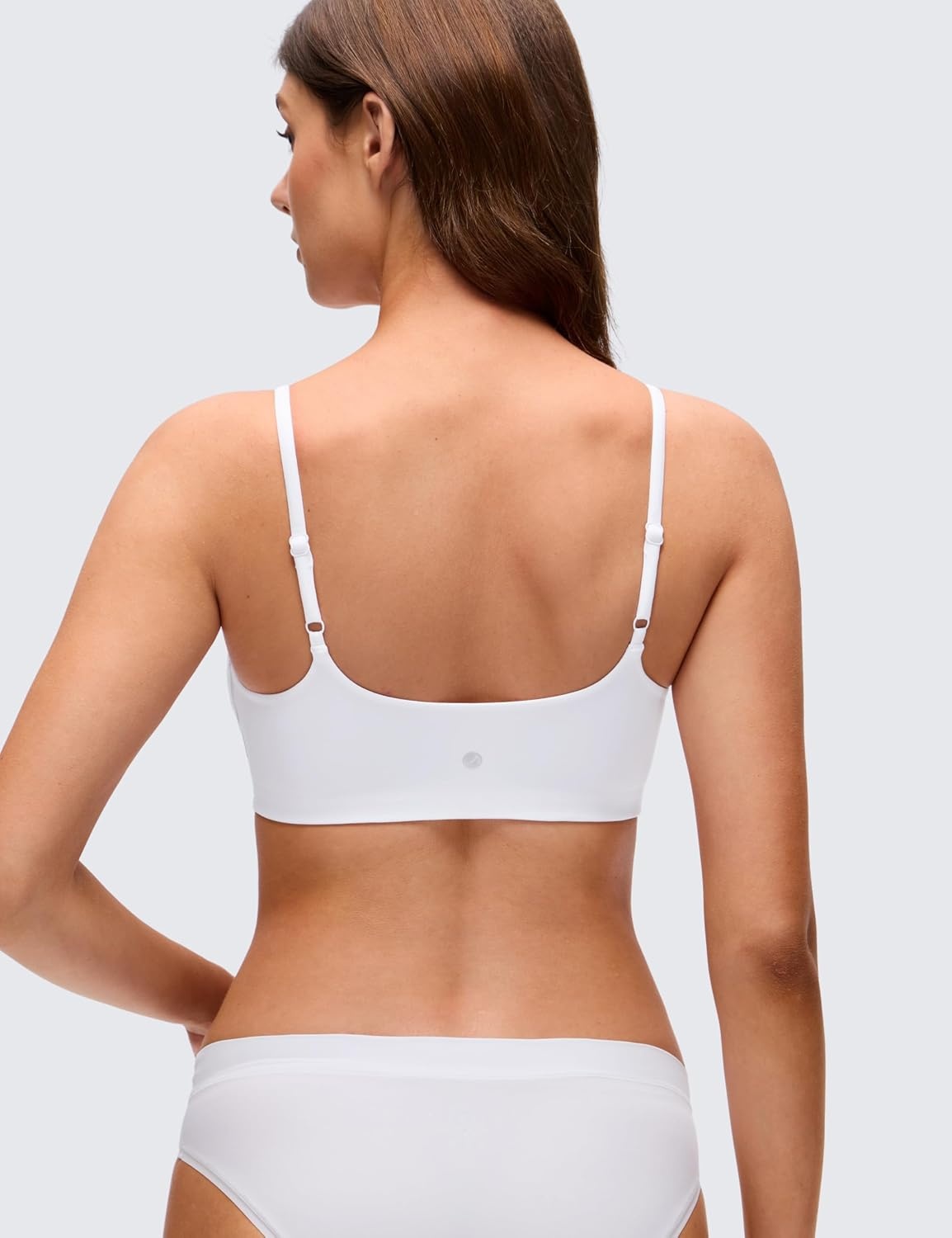 image:imageCRZ YOGA Softhold Mold V Neck Bralette for Women Adjustable Spaghetti Lounge TShirt Everyday Bra No Underwire Comfort CamiSnow White