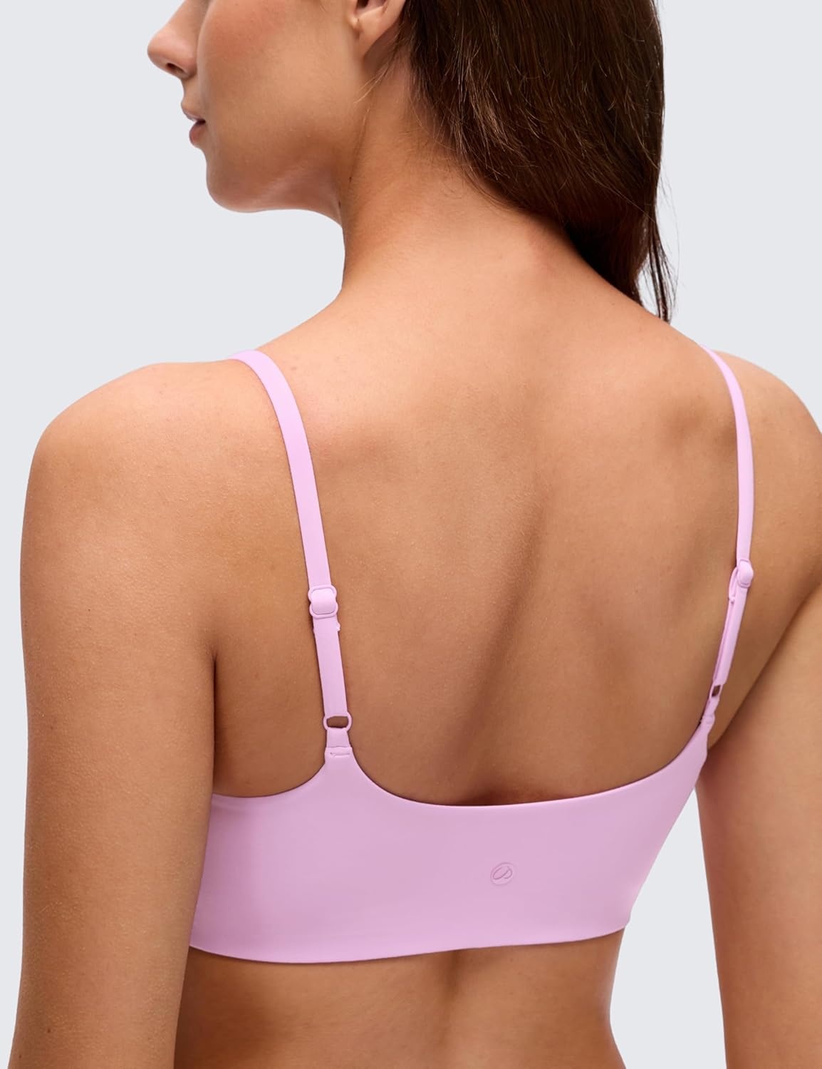image:imageCRZ YOGA Softhold Mold V Neck Bralette for Women Adjustable Spaghetti Lounge TShirt Everyday Bra No Underwire Comfort CamiVita Pink