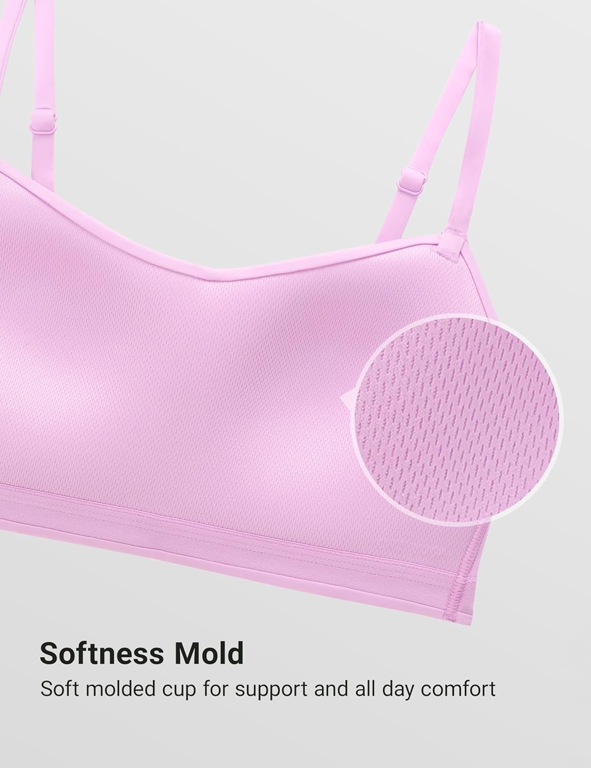 image:imageCRZ YOGA Softhold Mold V Neck Bralette for Women Adjustable Spaghetti Lounge TShirt Everyday Bra No Underwire Comfort CamiVita Pink