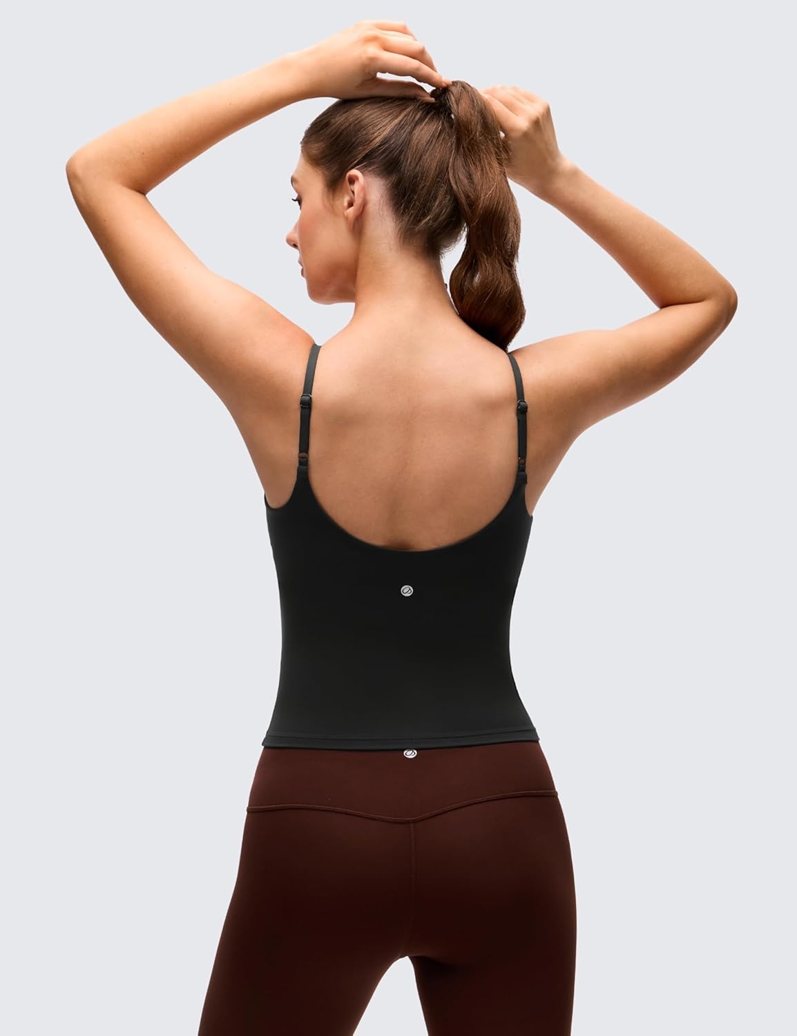 image:imageCRZ YOGA Softness Mold Butterluxe Camisole Tank Top for Women Crop Adjustable U Back Workout Shirt with Built in Shelf BraBlack