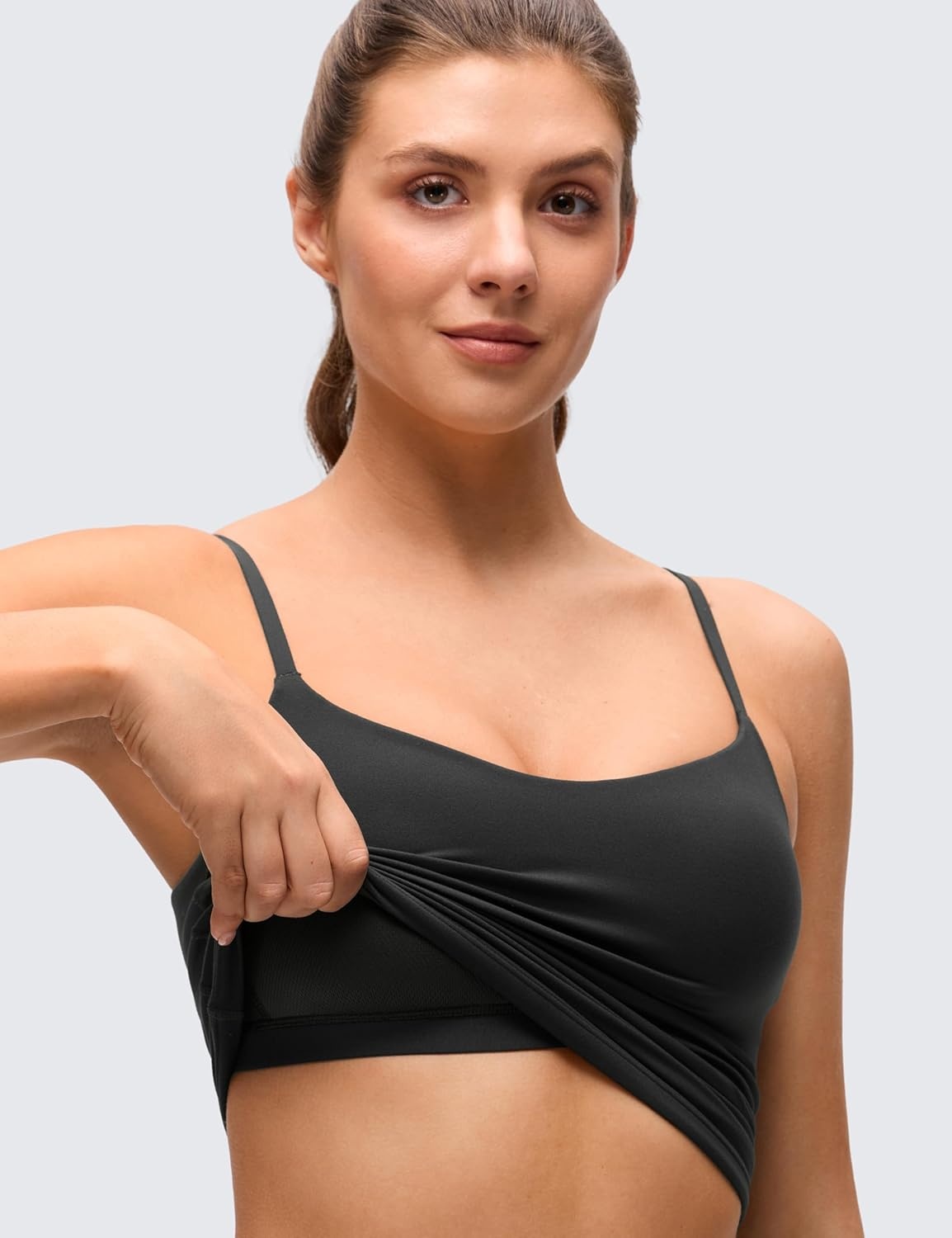image:imageCRZ YOGA Softness Mold Butterluxe Camisole Tank Top for Women Crop Adjustable U Back Workout Shirt with Built in Shelf BraBlack