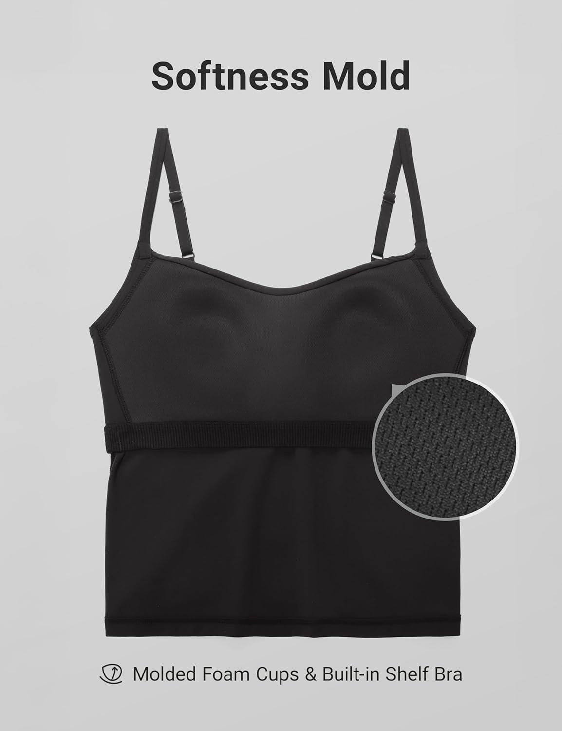 image:imageCRZ YOGA Softness Mold Butterluxe Camisole Tank Top for Women Crop Adjustable U Back Workout Shirt with Built in Shelf BraBlack