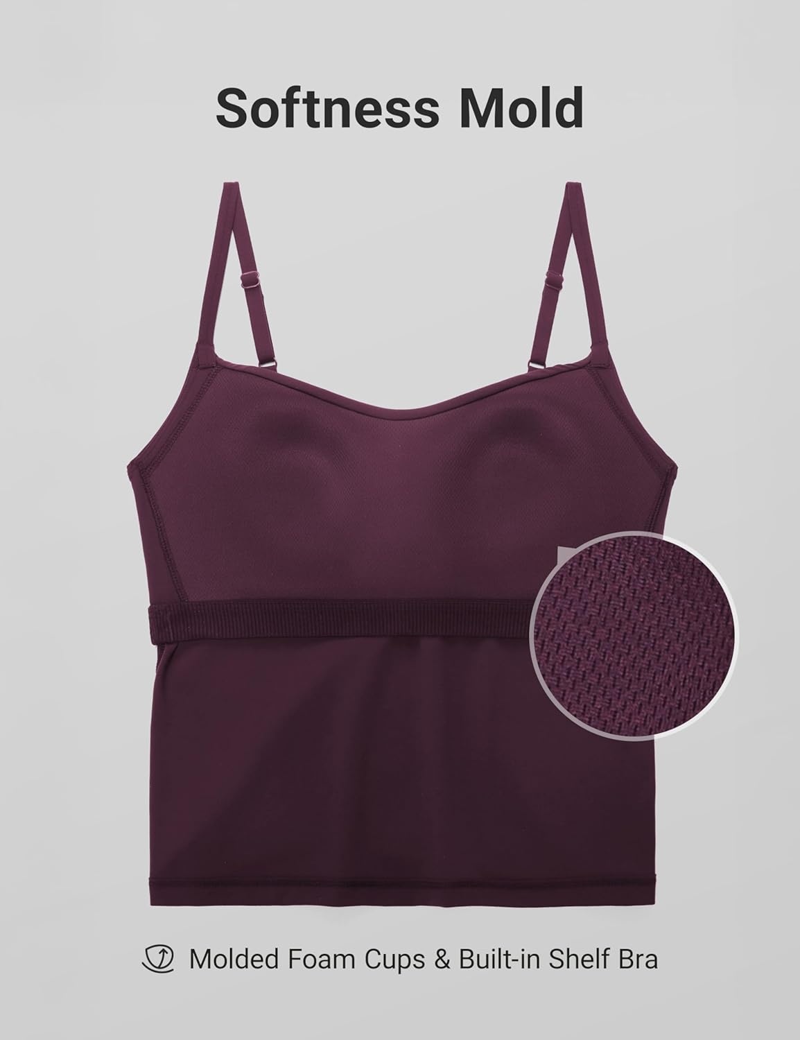 image:imageCRZ YOGA Softness Mold Butterluxe Camisole Tank Top for Women Crop Adjustable U Back Workout Shirt with Built in Shelf BraDeep Purple