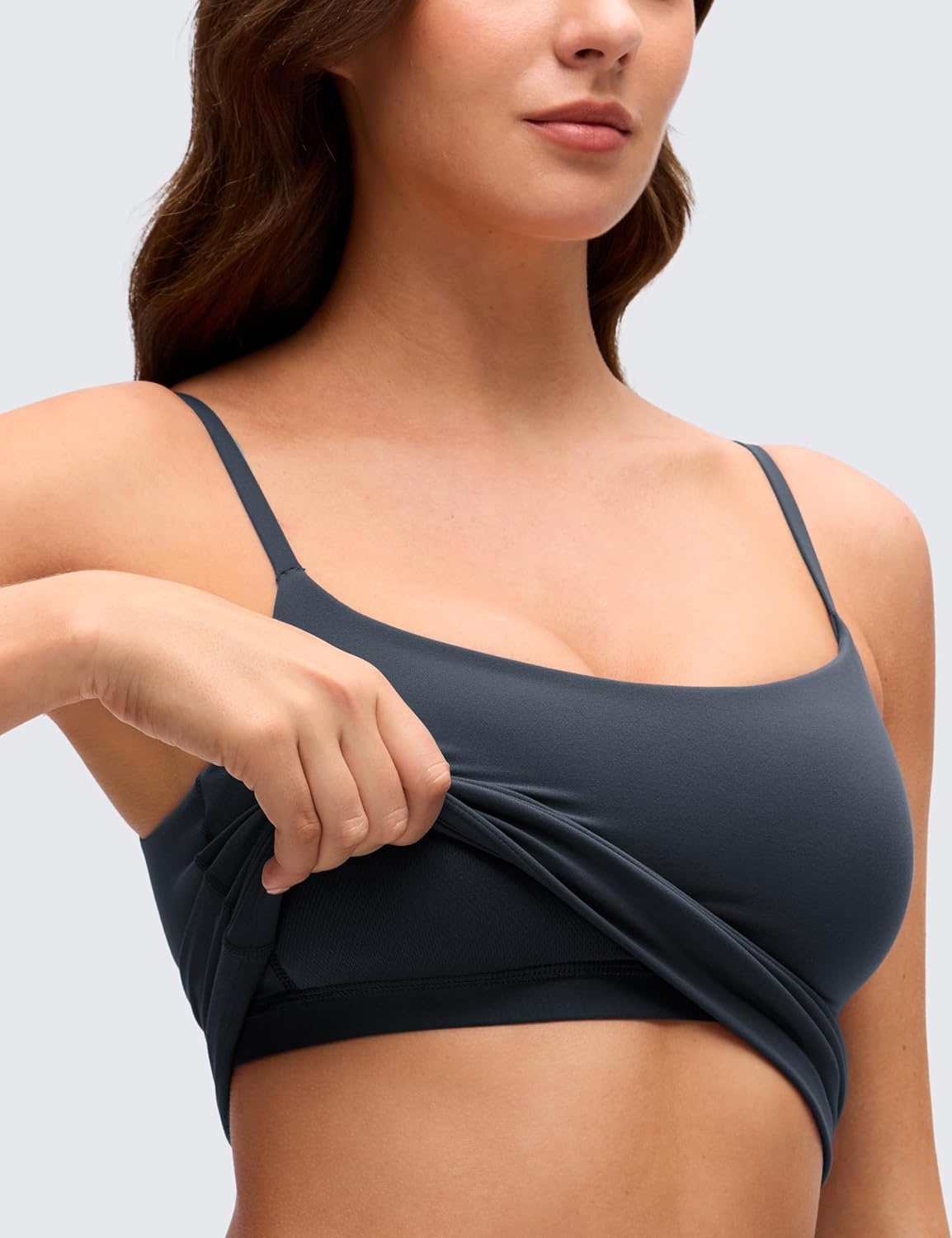 image:imageCRZ YOGA Softness Mold Butterluxe Camisole Tank Top for Women Crop Adjustable U Back Workout Shirt with Built in Shelf BraTrue Navy