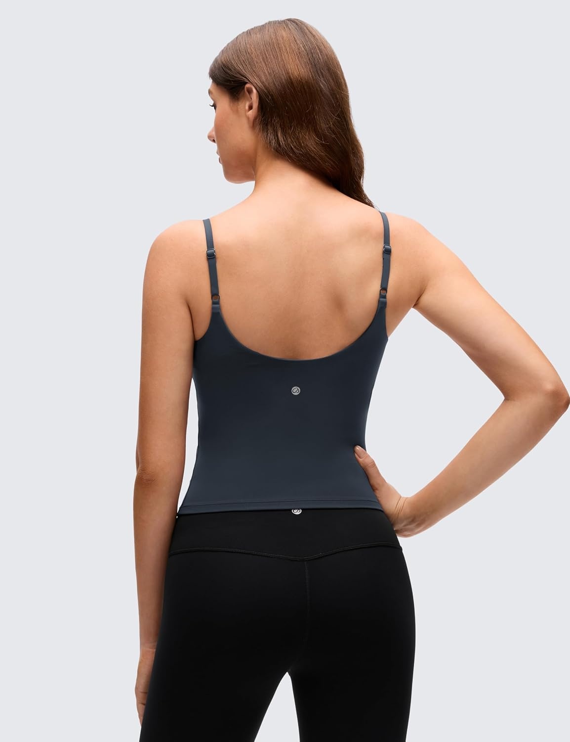 image:imageCRZ YOGA Softness Mold Butterluxe Camisole Tank Top for Women Crop Adjustable U Back Workout Shirt with Built in Shelf BraTrue Navy