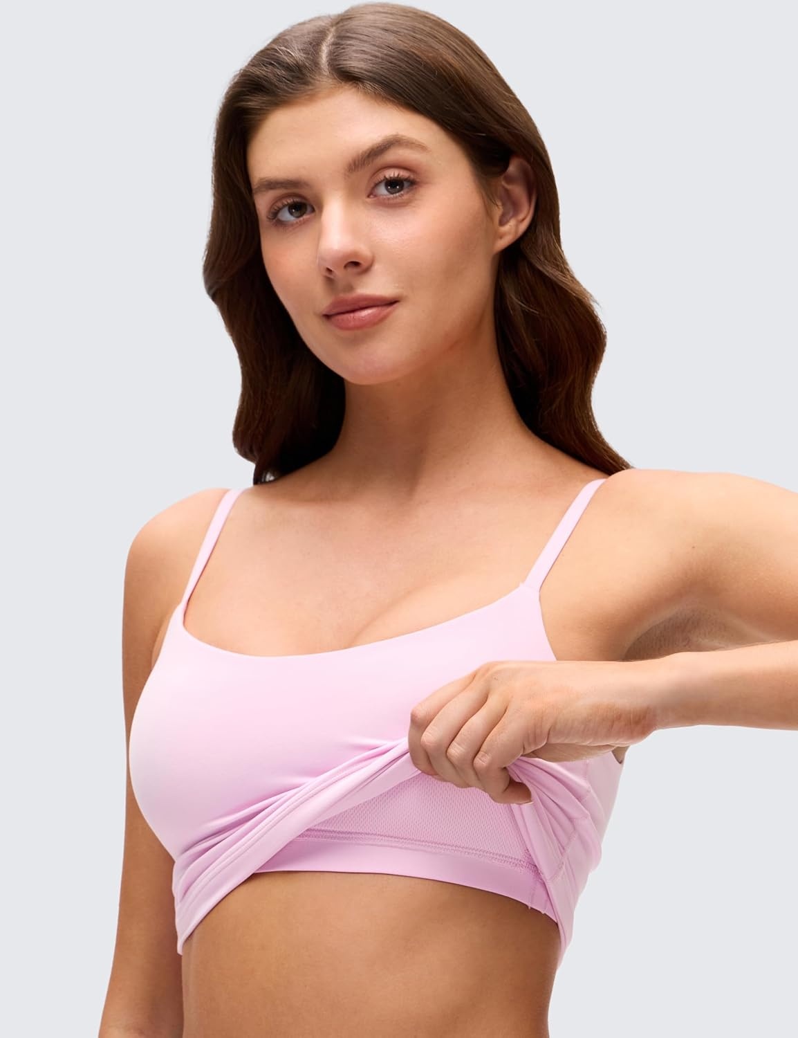 image:imageCRZ YOGA Softness Mold Butterluxe Camisole Tank Top for Women Crop Adjustable U Back Workout Shirt with Built in Shelf BraVita Pink