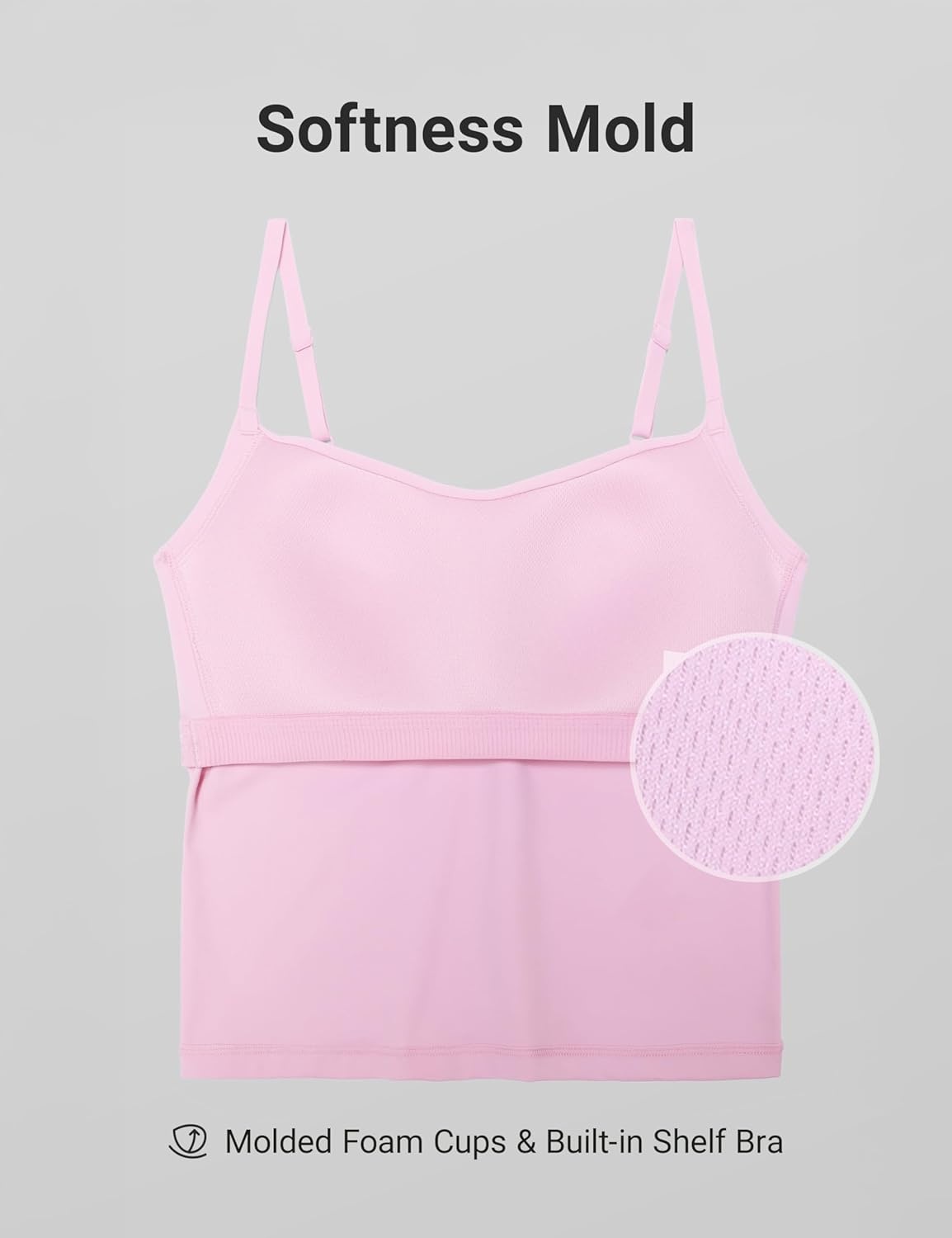 image:imageCRZ YOGA Softness Mold Butterluxe Camisole Tank Top for Women Crop Adjustable U Back Workout Shirt with Built in Shelf BraVita Pink