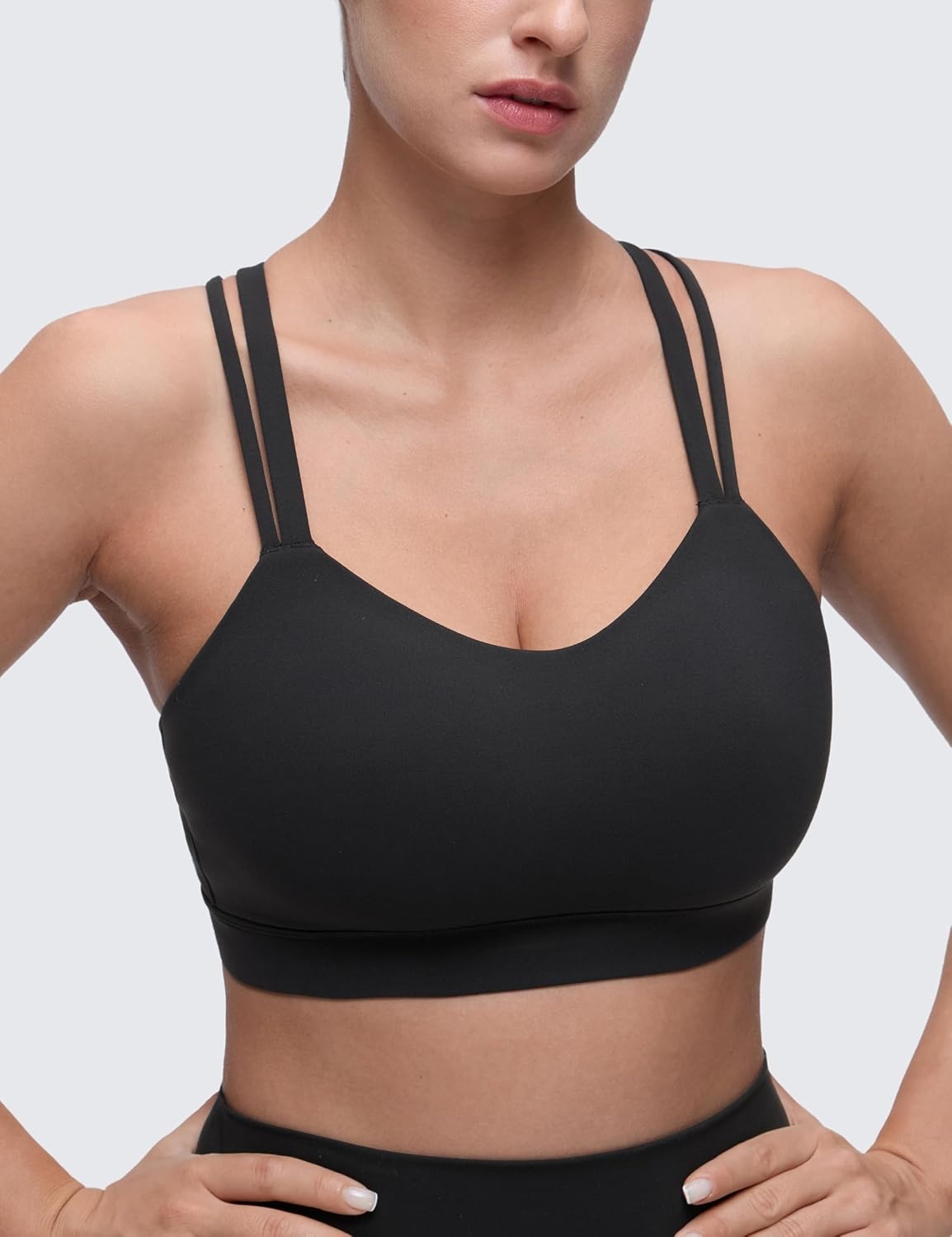 image:imageCRZ YOGA Softness Mold Butterluxe DDD Cup Longline Sports Bras for Women Supportive Double Straps Cross Back Yoga TopBlack