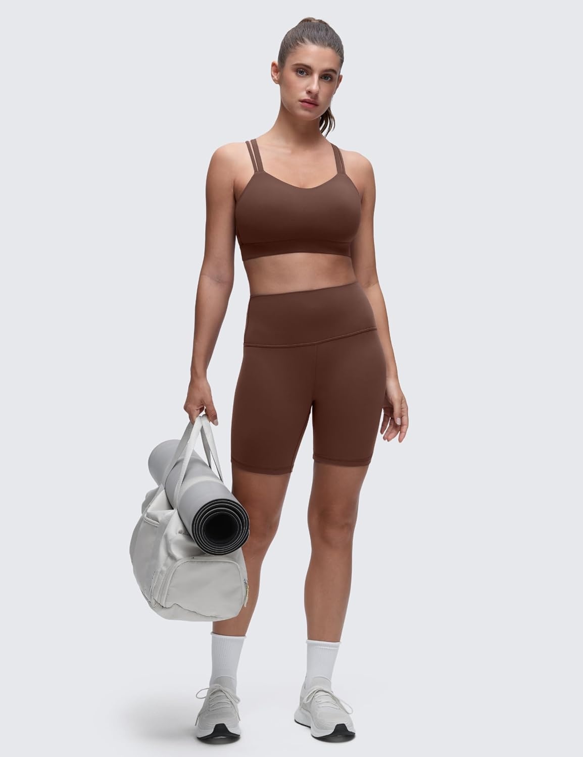 image:imageCRZ YOGA Softness Mold Butterluxe DDD Cup Longline Sports Bras for Women Supportive Double Straps Cross Back Yoga TopCoffee Brown