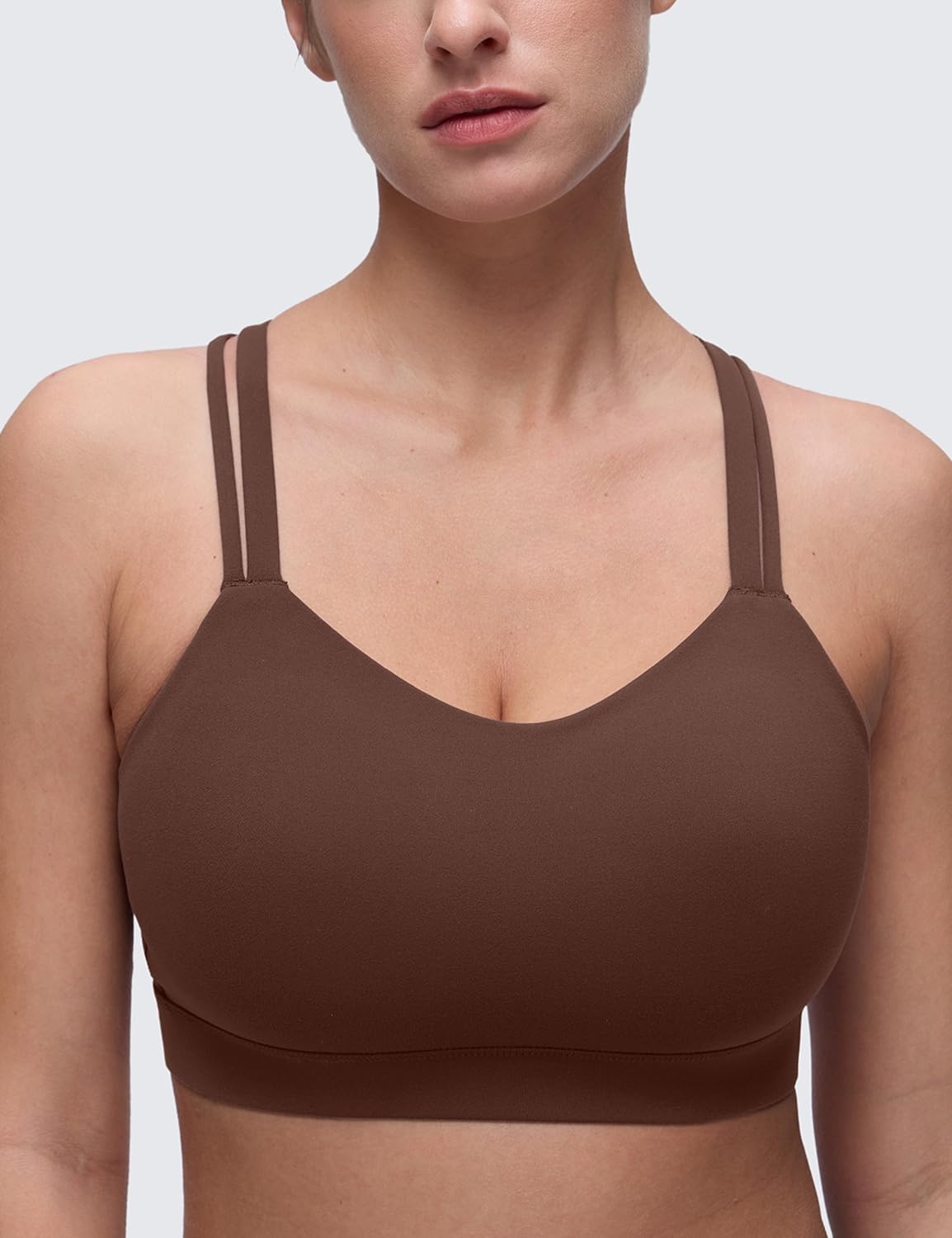 image:imageCRZ YOGA Softness Mold Butterluxe DDD Cup Longline Sports Bras for Women Supportive Double Straps Cross Back Yoga TopCoffee Brown