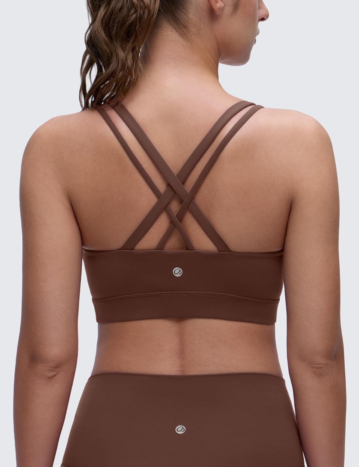 image:imageCRZ YOGA Softness Mold Butterluxe DDD Cup Longline Sports Bras for Women Supportive Double Straps Cross Back Yoga TopCoffee Brown