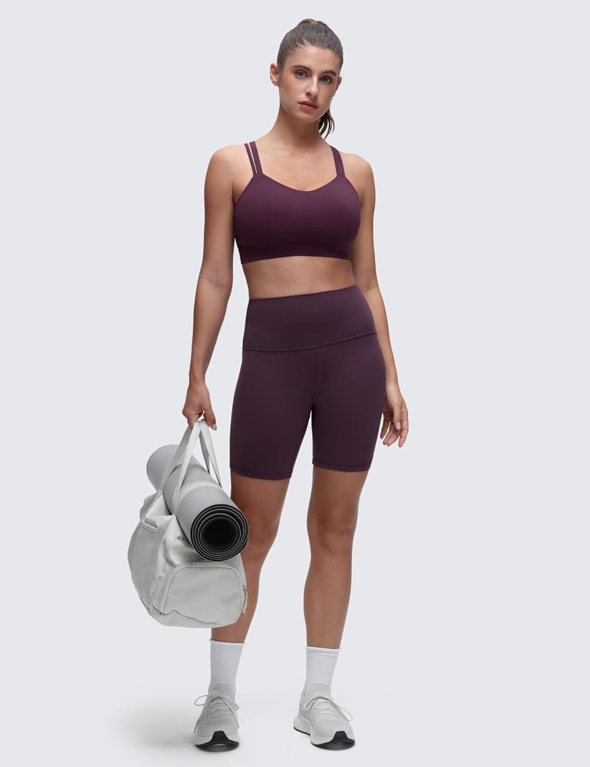 image:imageCRZ YOGA Softness Mold Butterluxe DDD Cup Longline Sports Bras for Women Supportive Double Straps Cross Back Yoga TopDeep Purple