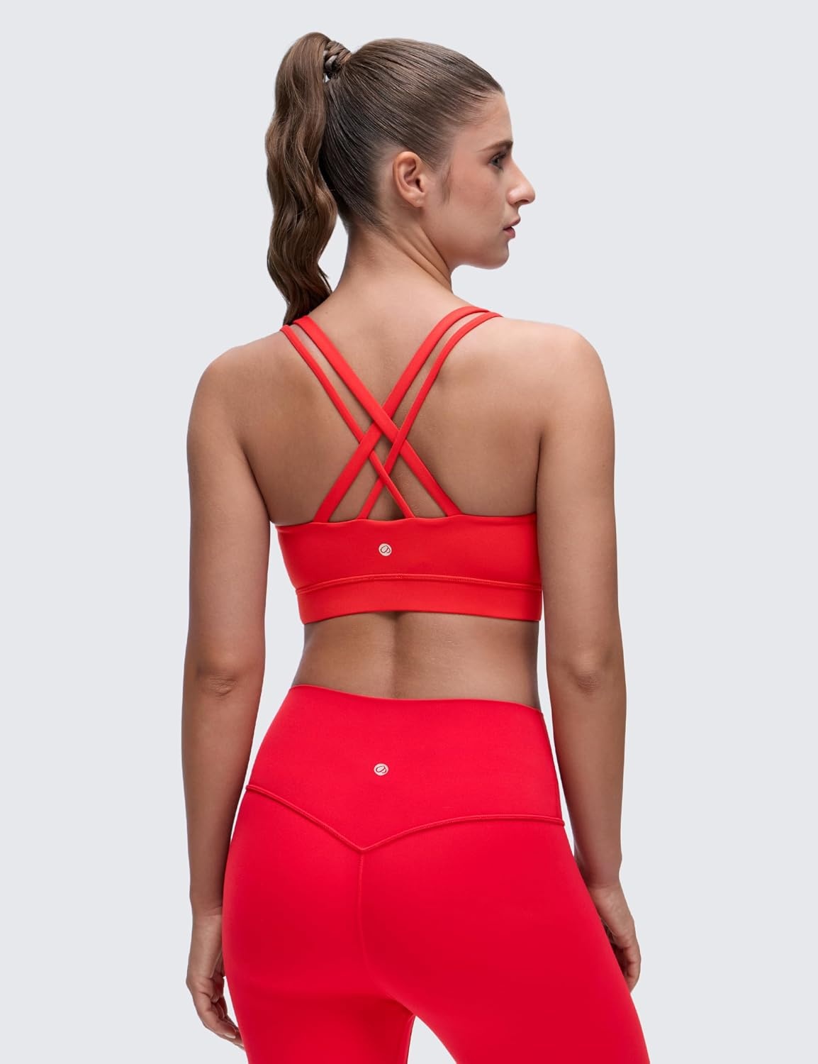 image:imageCRZ YOGA Softness Mold Butterluxe DDD Cup Longline Sports Bras for Women Supportive Double Straps Cross Back Yoga TopDeep Red