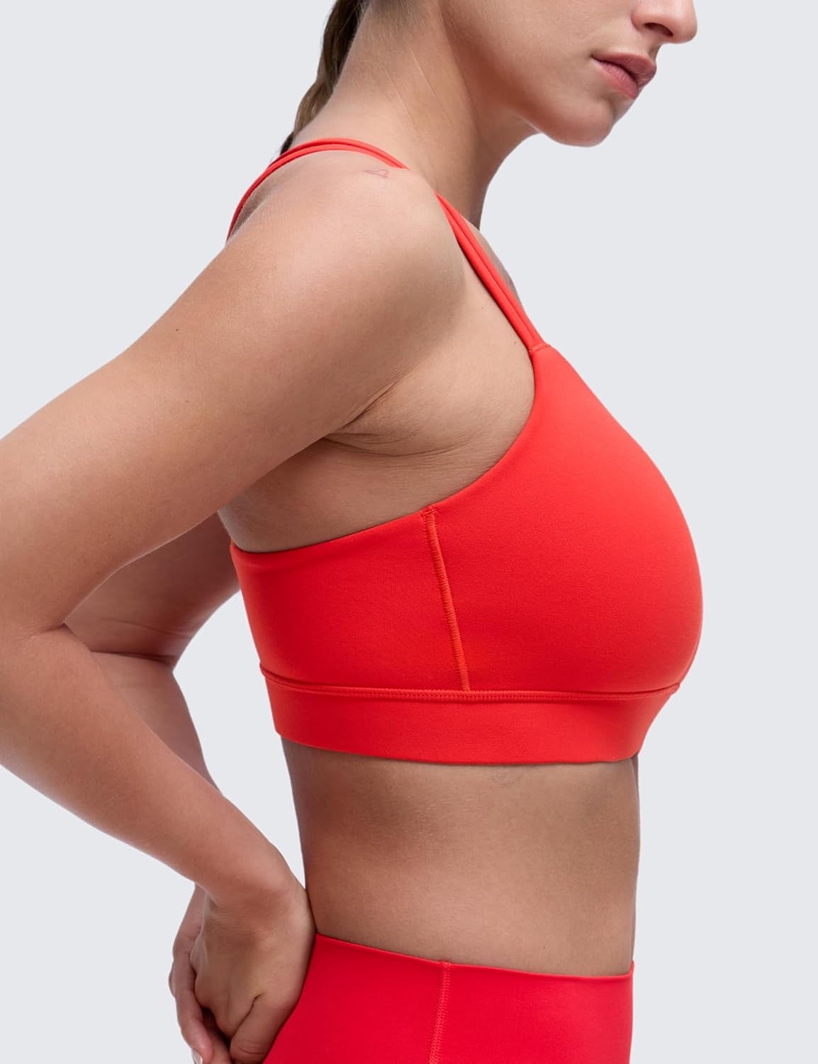 image:imageCRZ YOGA Softness Mold Butterluxe DDD Cup Longline Sports Bras for Women Supportive Double Straps Cross Back Yoga TopDeep Red