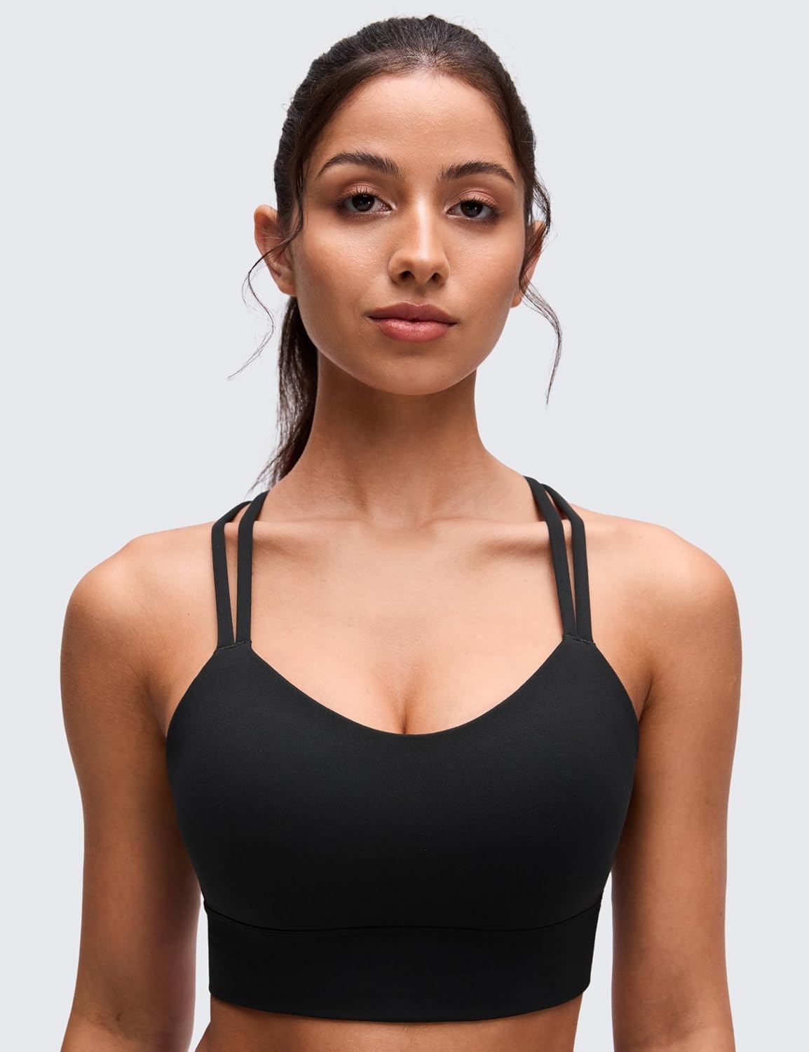 image:imageCRZ YOGA Softness Mold Butterluxe Strappy Longline Sports Bras for Women Double Spaghetti Strap Workout Yoga Crop TopBlack