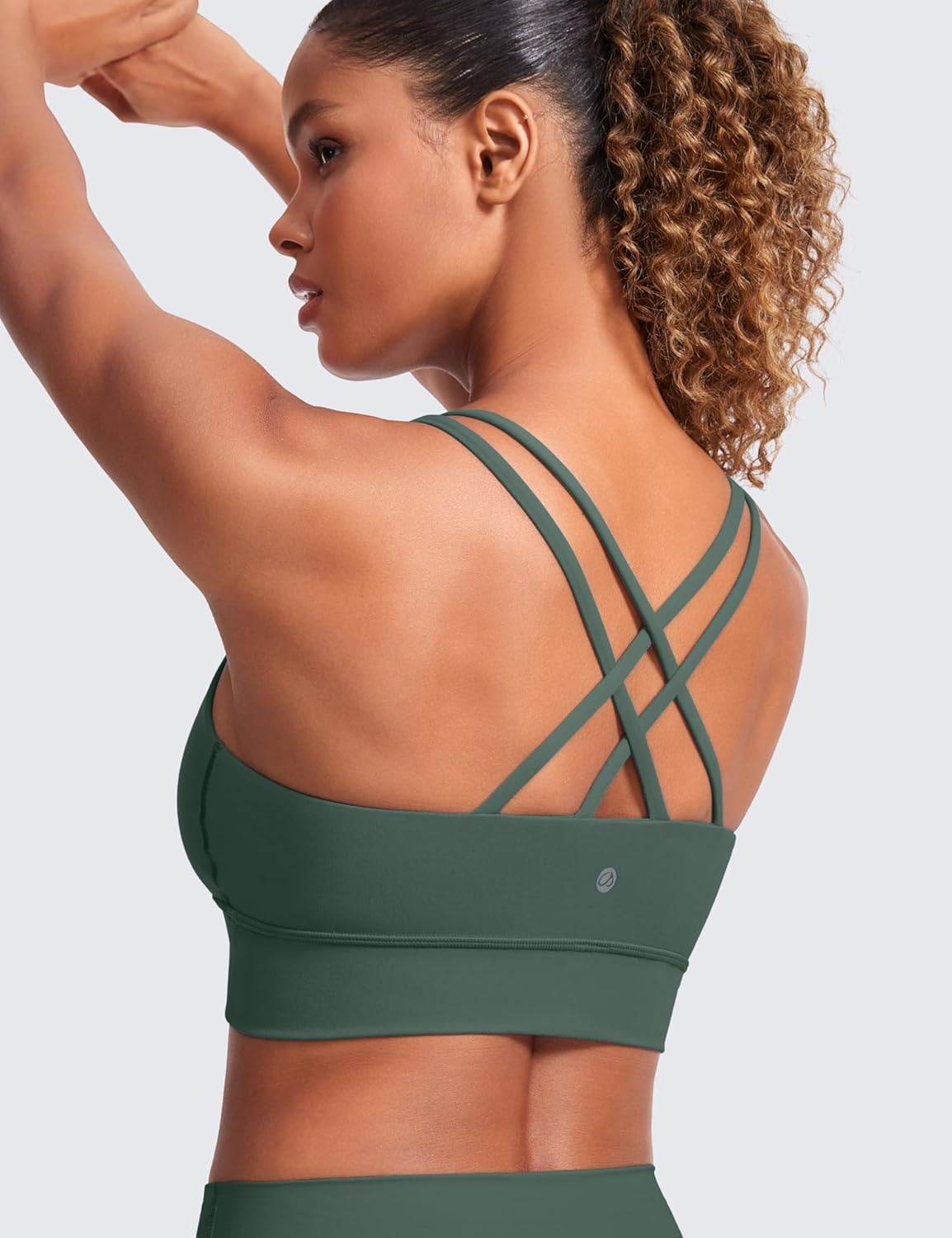 image:imageCRZ YOGA Softness Mold Butterluxe Strappy Longline Sports Bras for Women Double Spaghetti Strap Workout Yoga Crop TopDark Forest Green